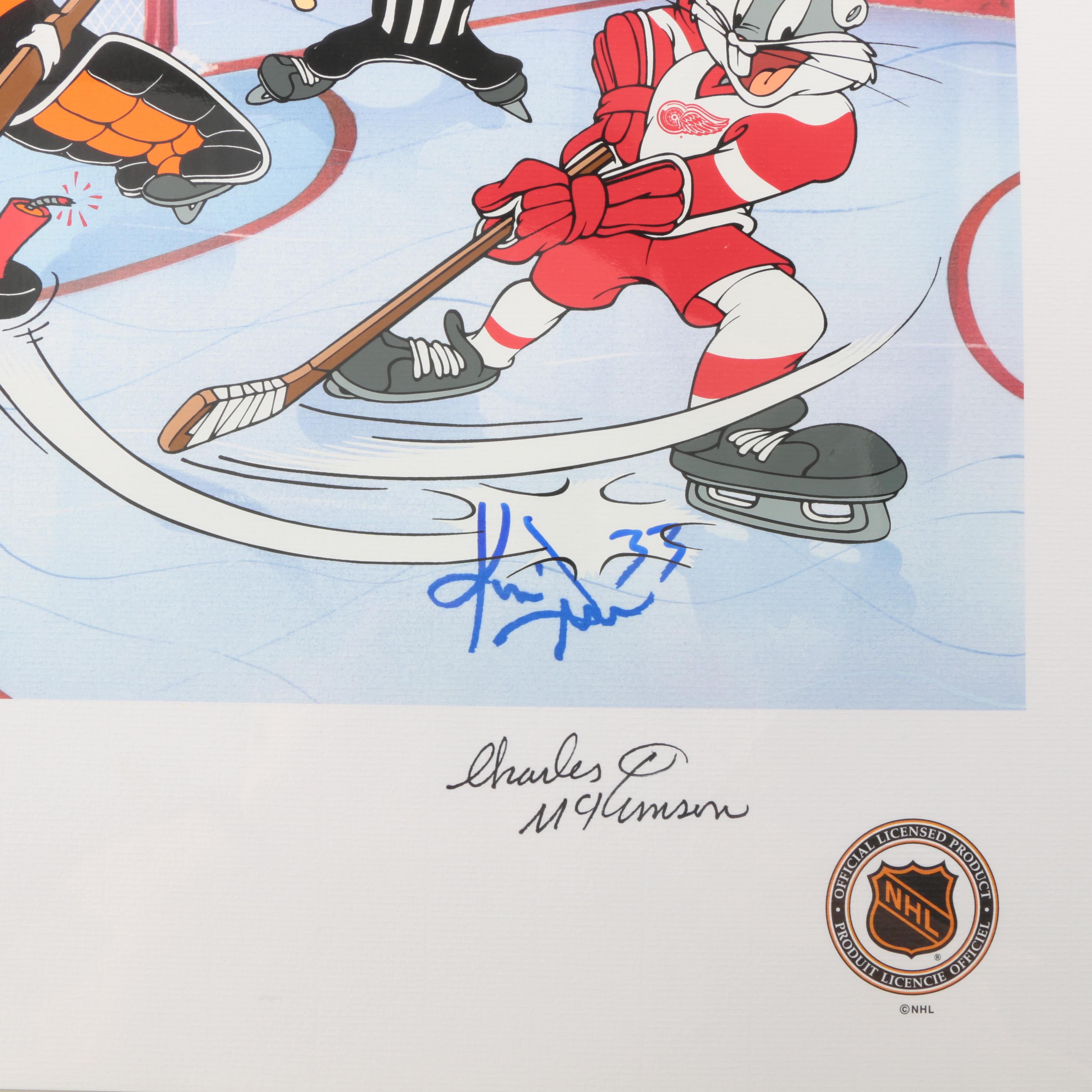 Signed Lithoserigraph of Bugs Bunny Autographed by Four 1997 Red Wings Players