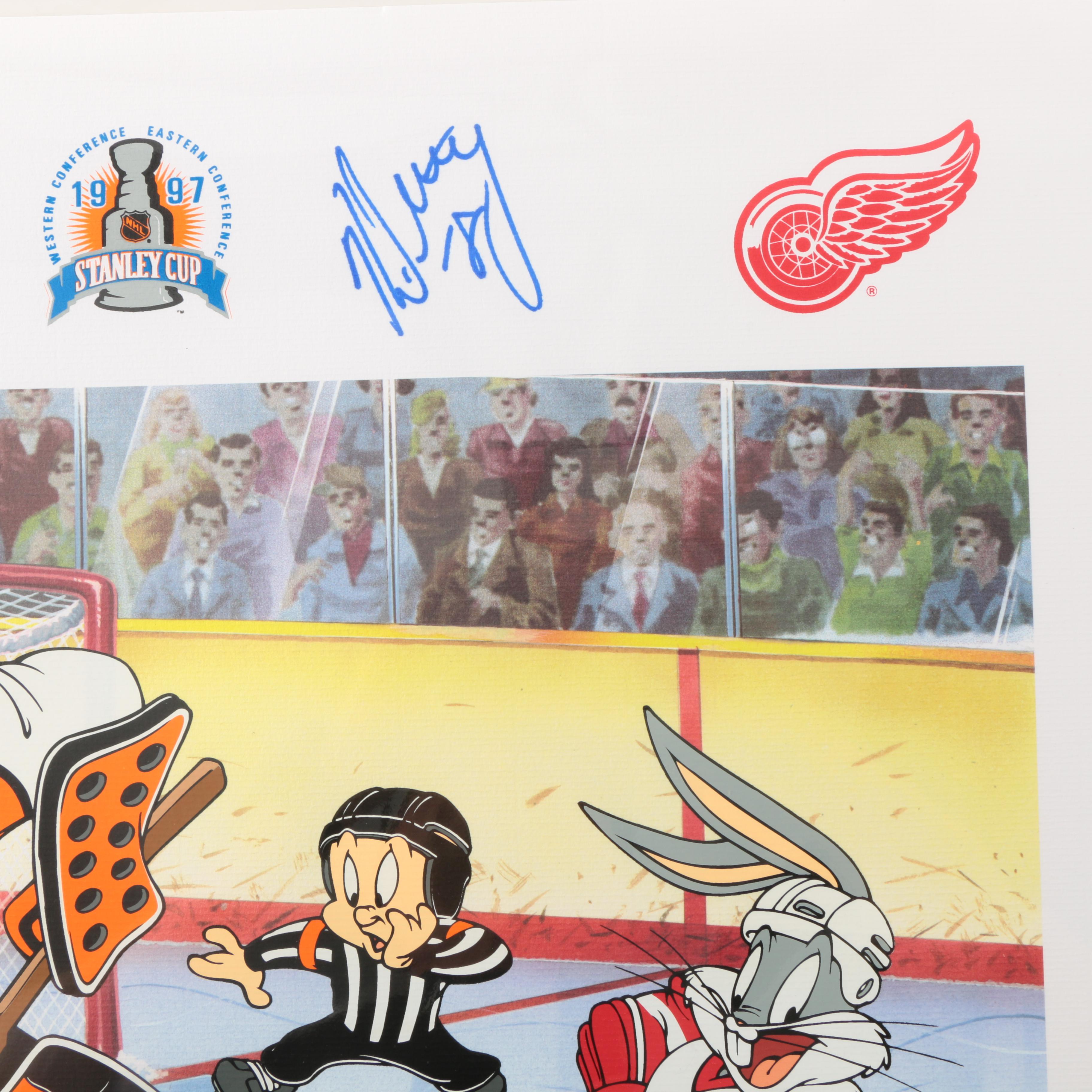Signed Lithoserigraph of Bugs Bunny Autographed by Four 1997 Red Wings Players