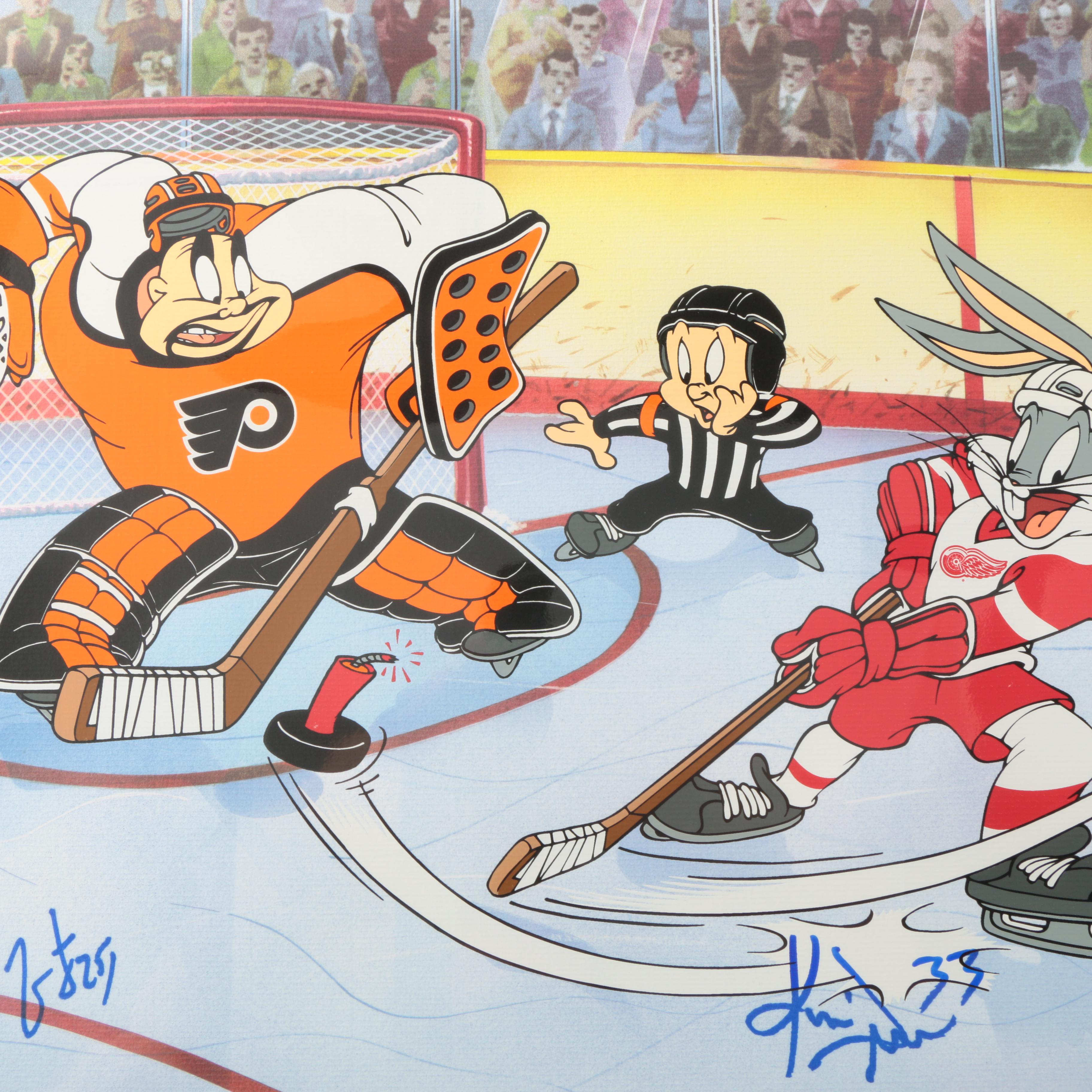 Signed Lithoserigraph of Bugs Bunny Autographed by Four 1997 Red Wings Players