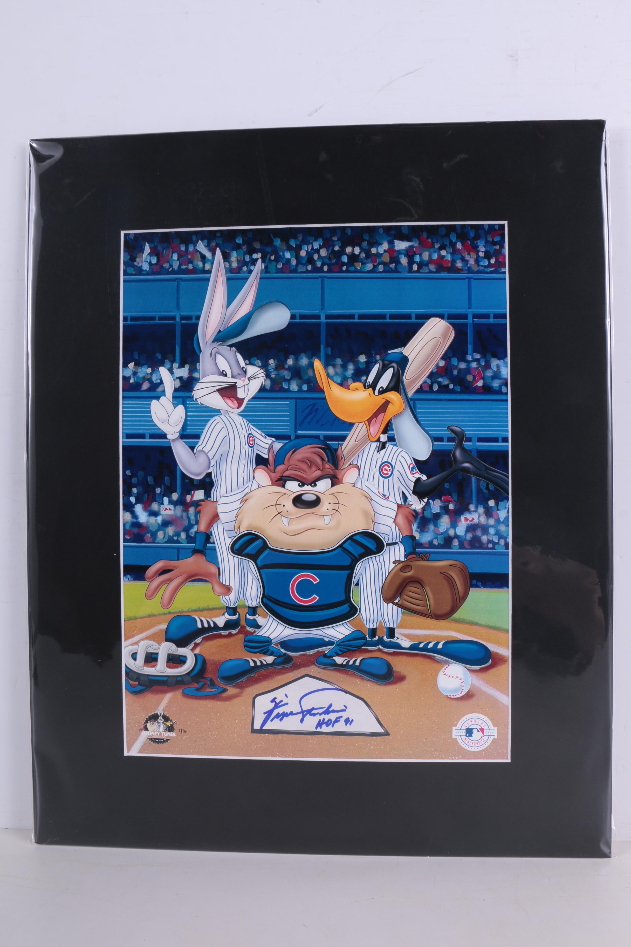Looney Tunes Offset Lithograph and Photo Signed by Fergie Jenkins