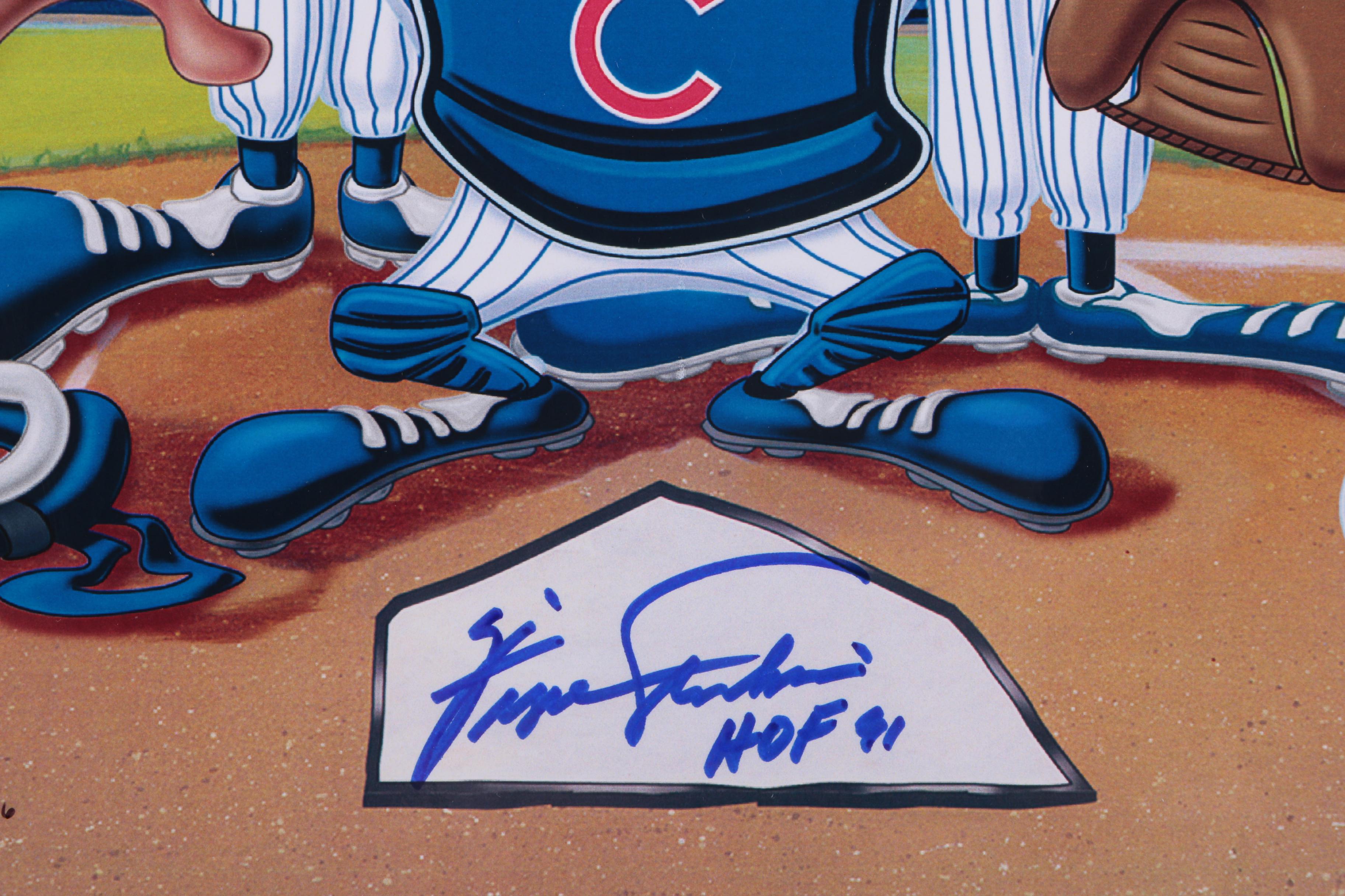 Looney Tunes Offset Lithograph and Photo Signed by Fergie Jenkins