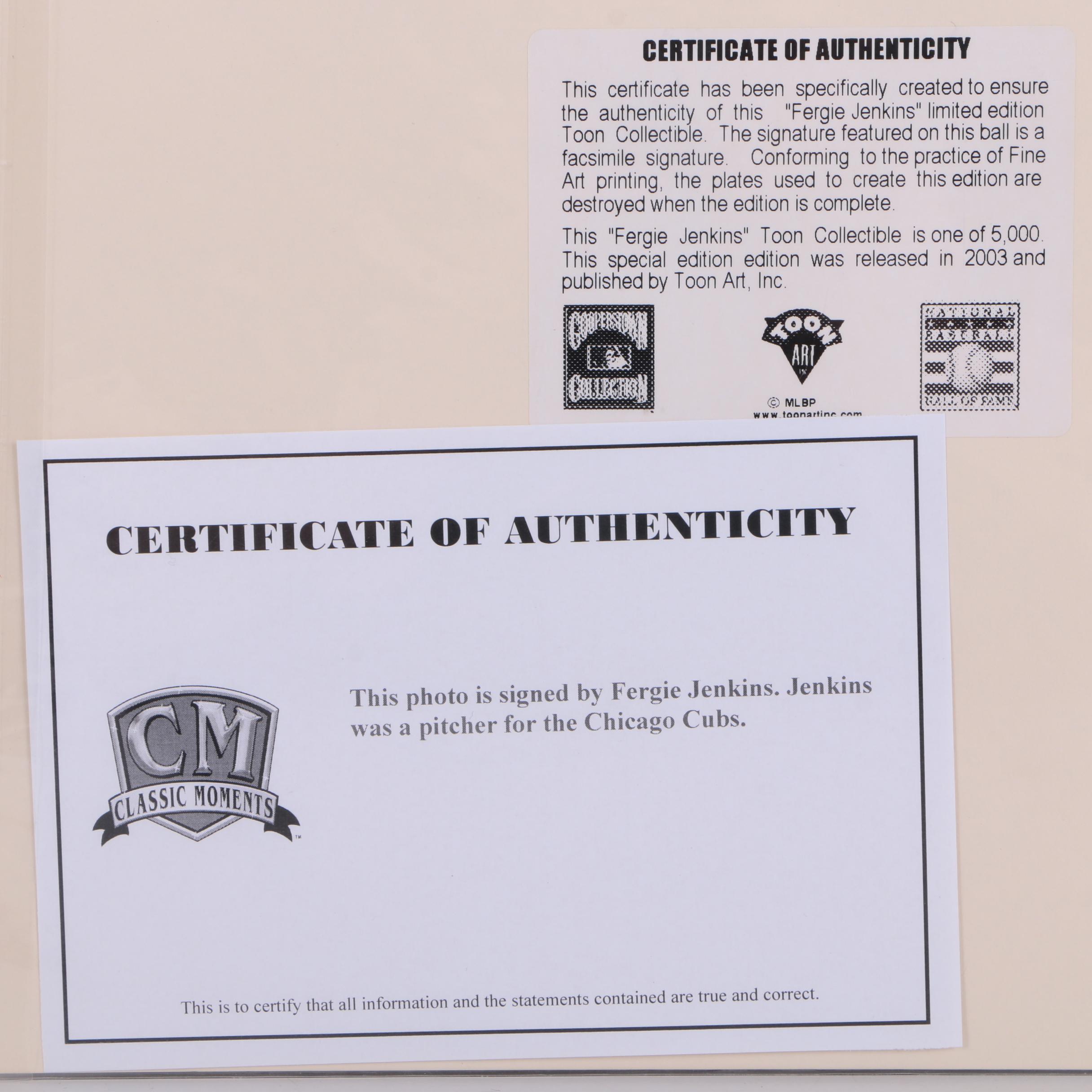 Looney Tunes Offset Lithograph and Photo Signed by Fergie Jenkins