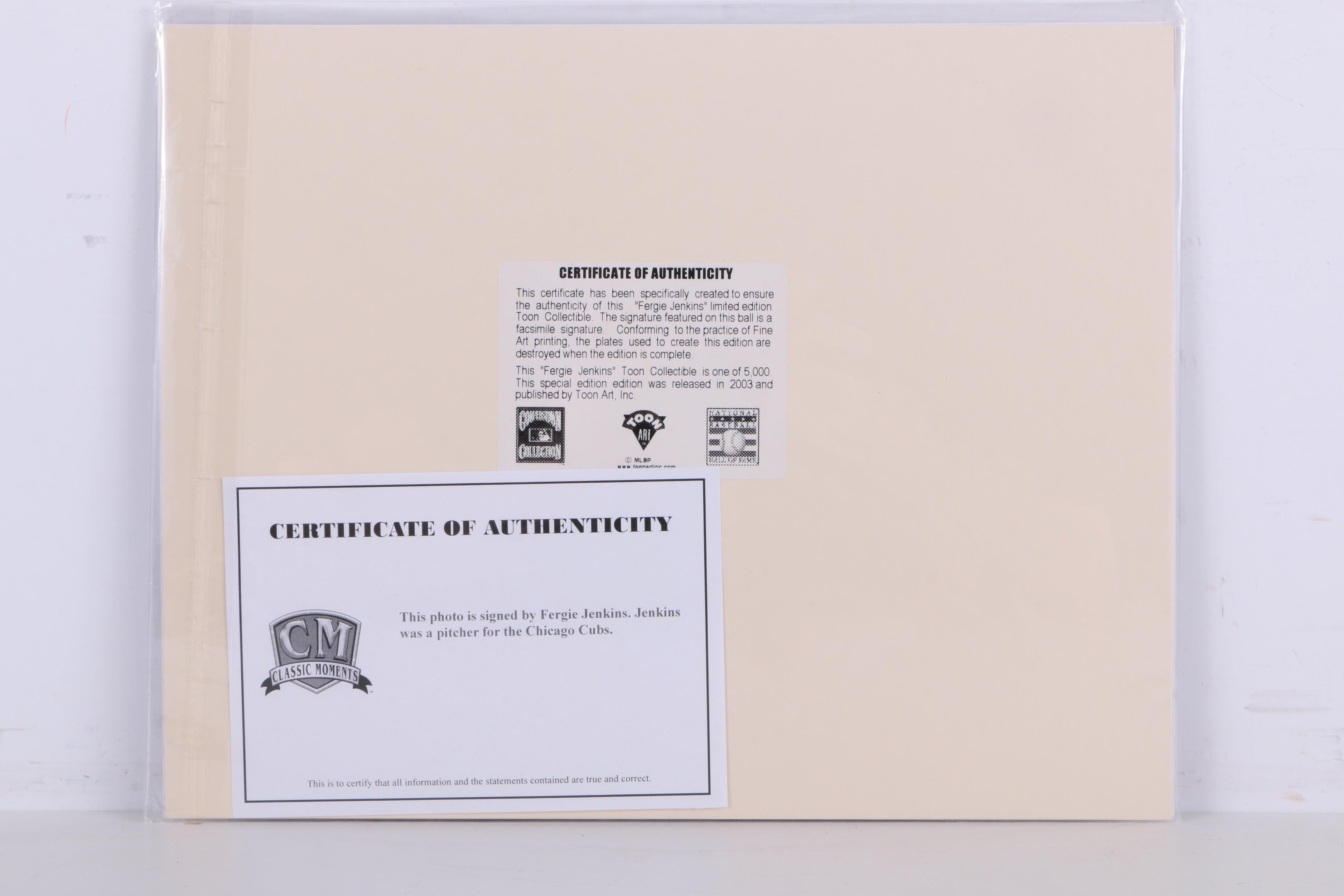 Looney Tunes Offset Lithograph and Photo Signed by Fergie Jenkins