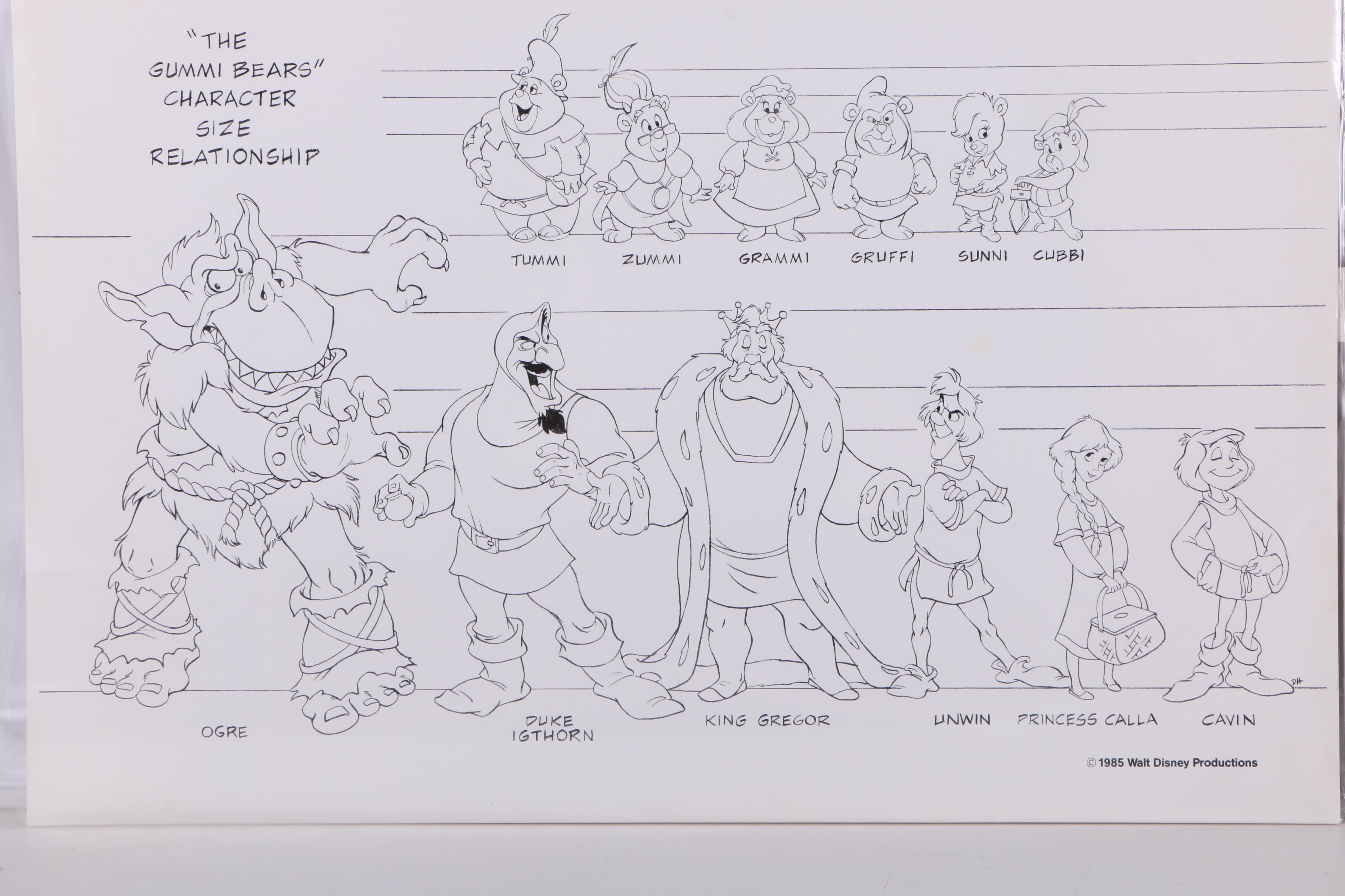 Disney Character Model Sheets Including "The Dragon" and "The Gummi Bears"