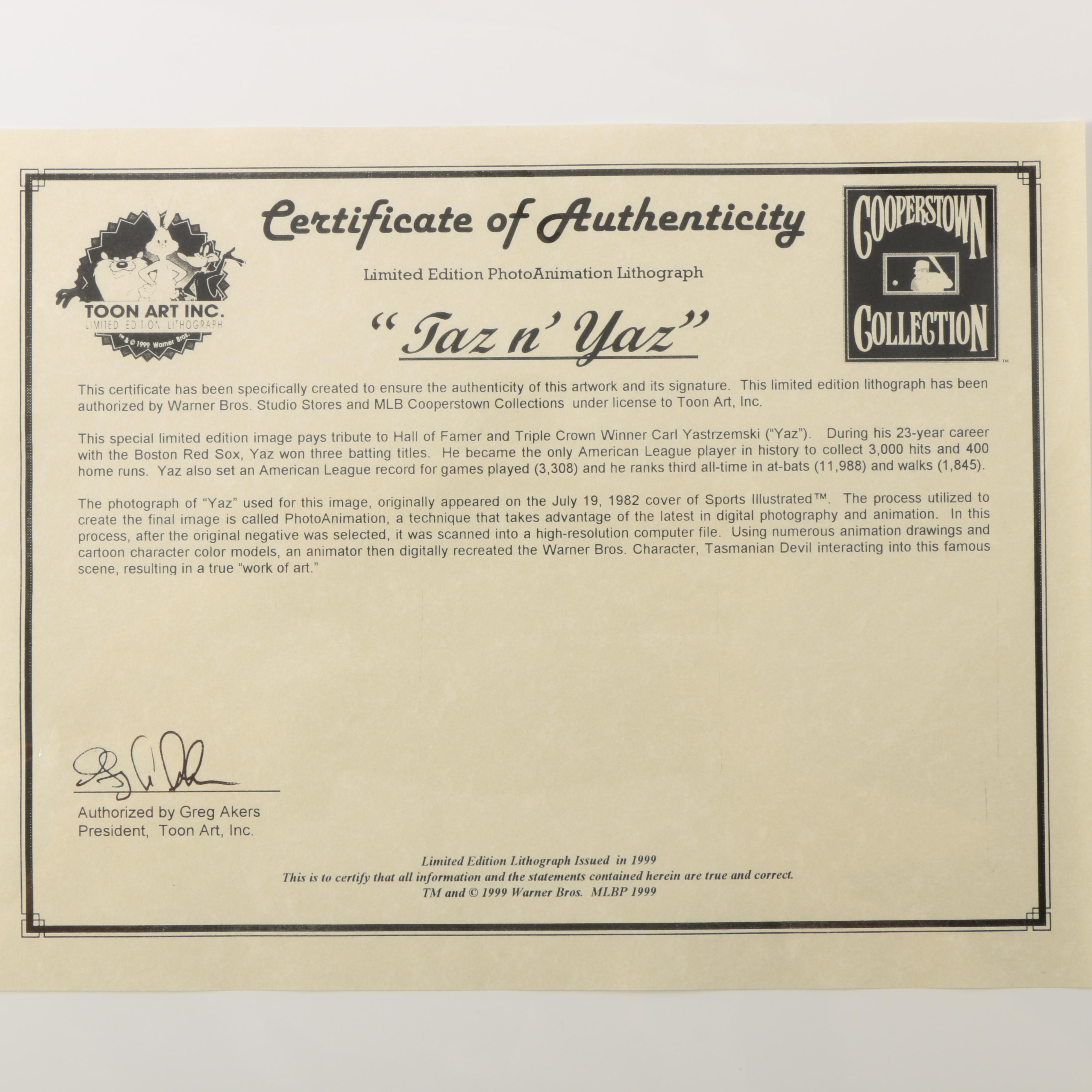 Limited Edition Offset Lithograph "Taz n' Yaz" featuring Carl Yastrzemski