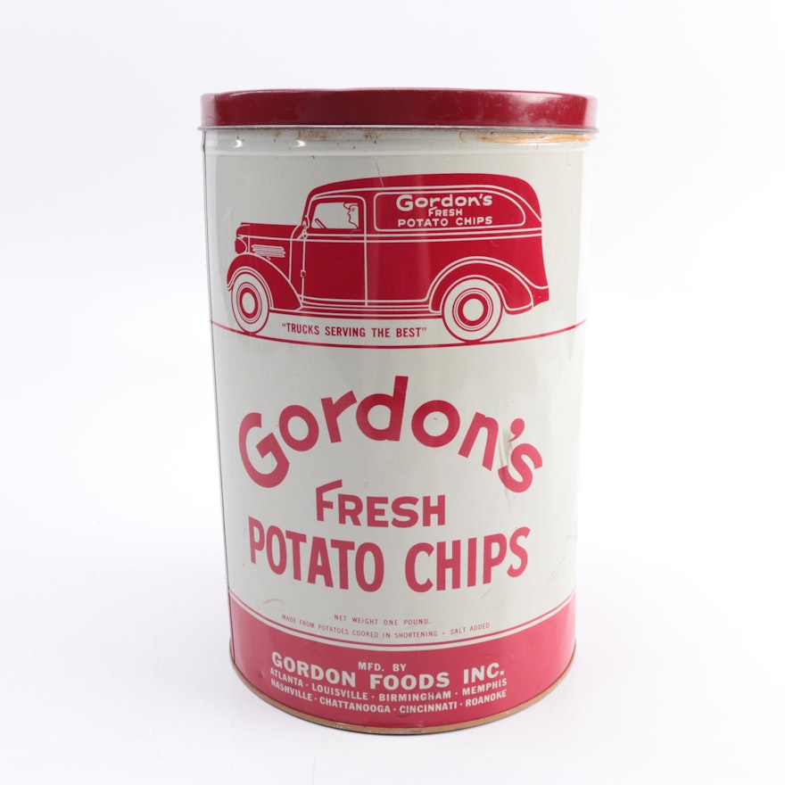 Cylindrical Metal Can with Fitted Lid from Gordon's Potato Chips