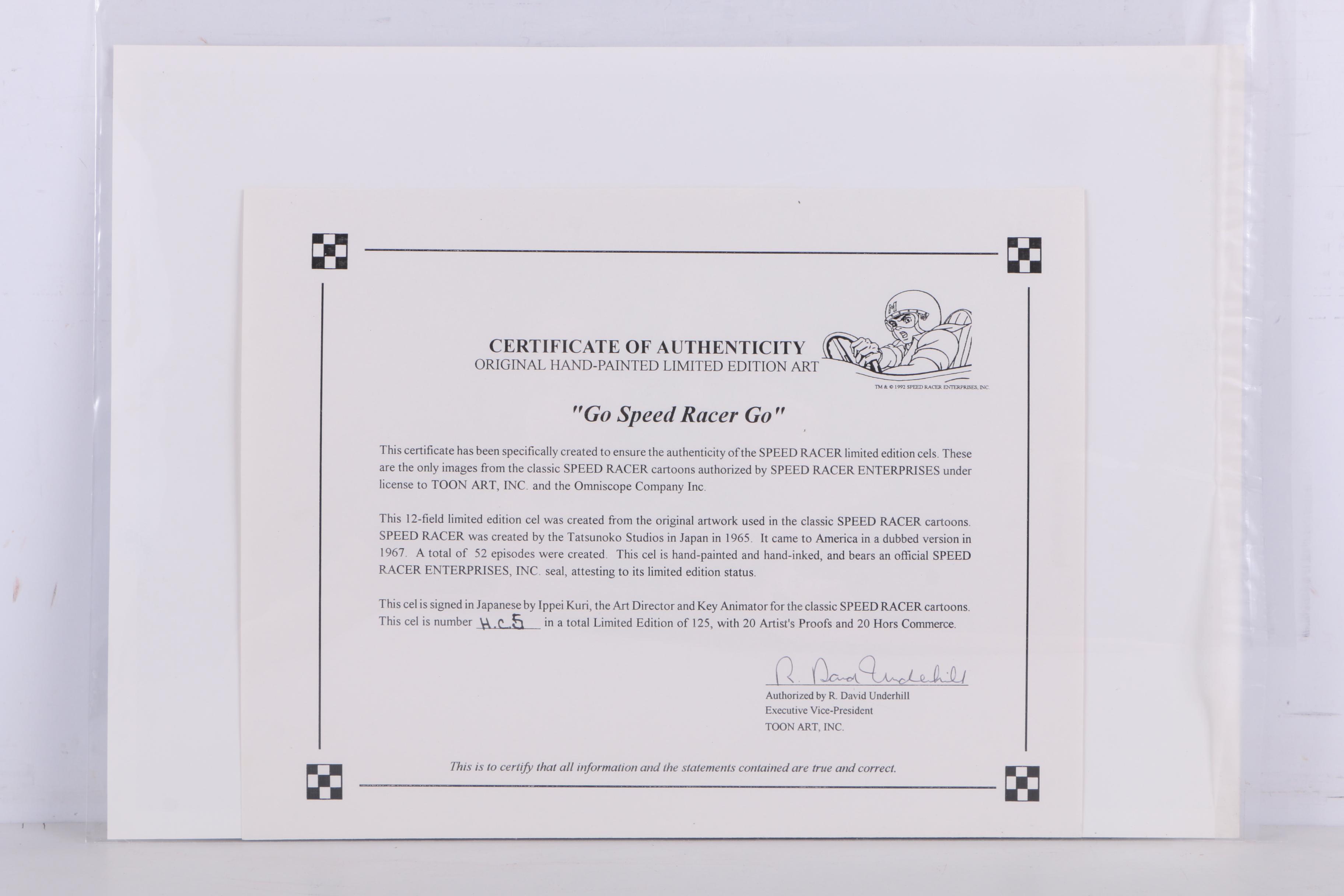 Ippei Kuri Limited Edition Hand-Painted Cel "Go Speed Racer Go"