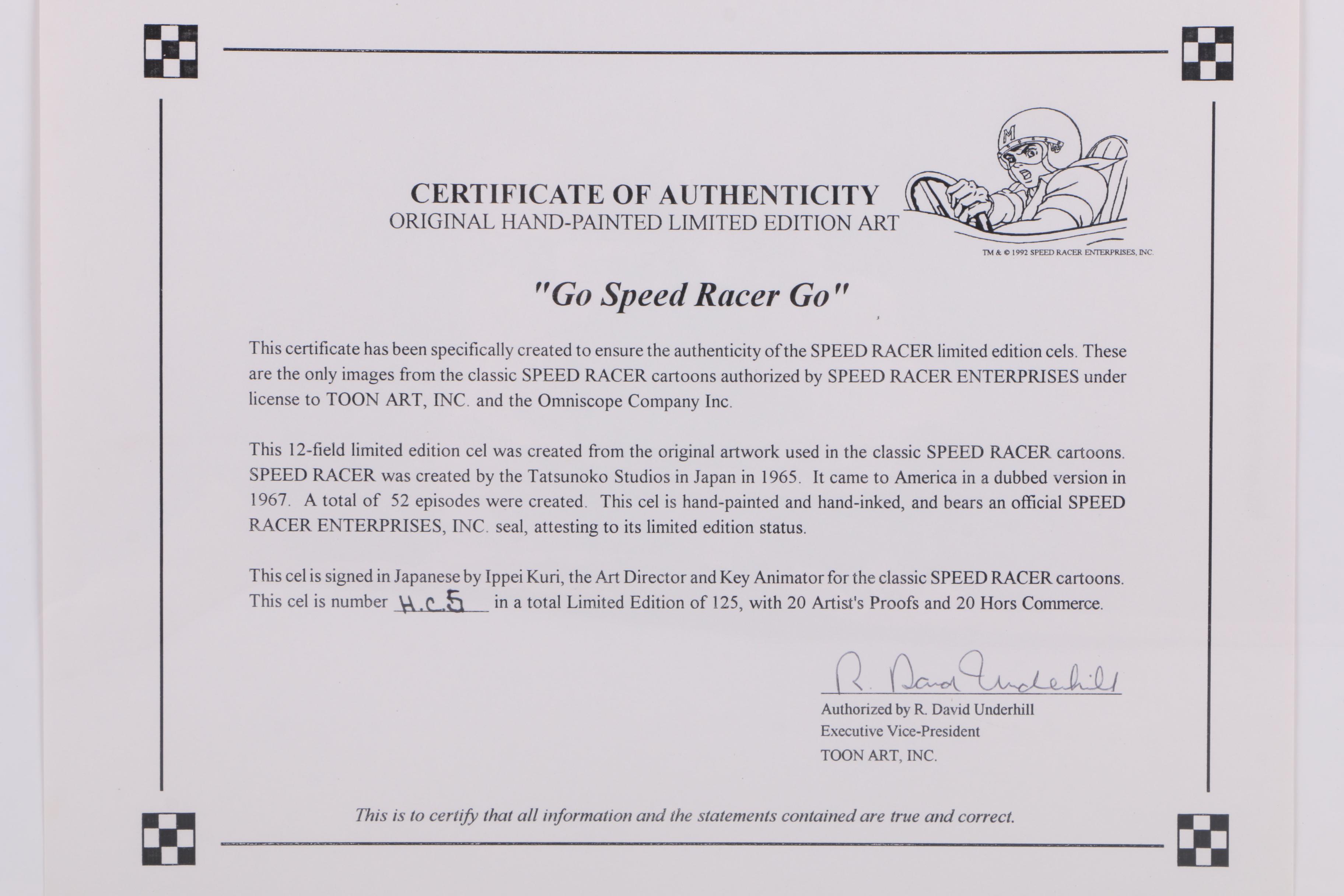 Ippei Kuri Limited Edition Hand-Painted Cel "Go Speed Racer Go"