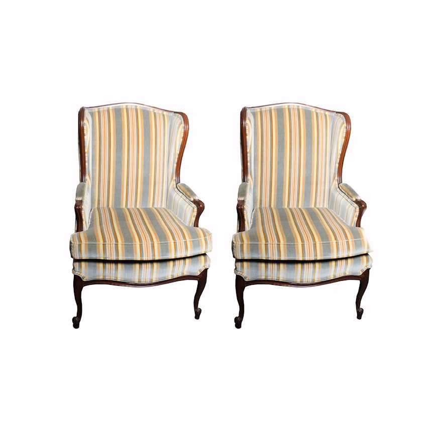 Pair of Vintage Velvet Wingback Armchairs
