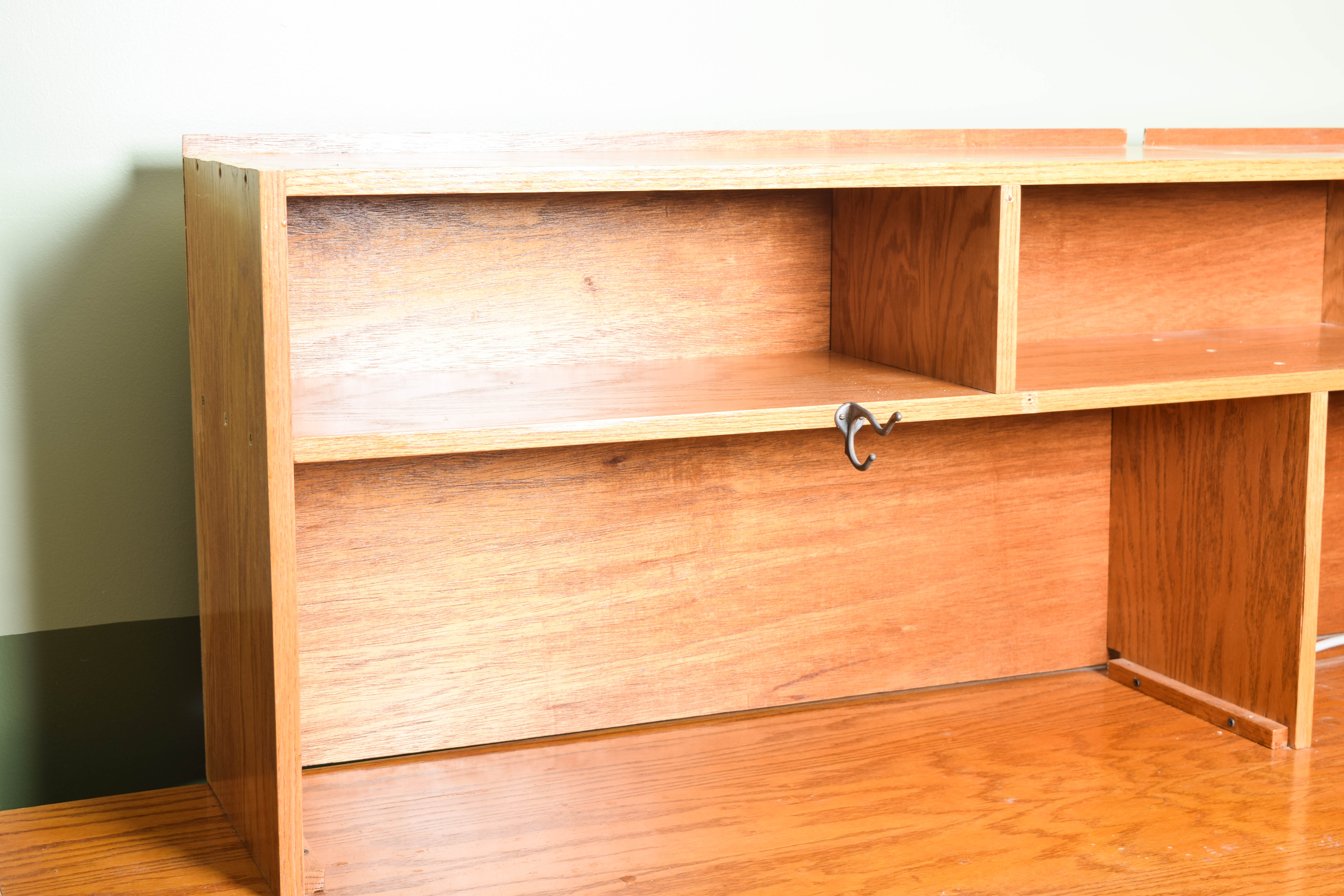 Oak Veneer Desk with Hutch and File Cabinet