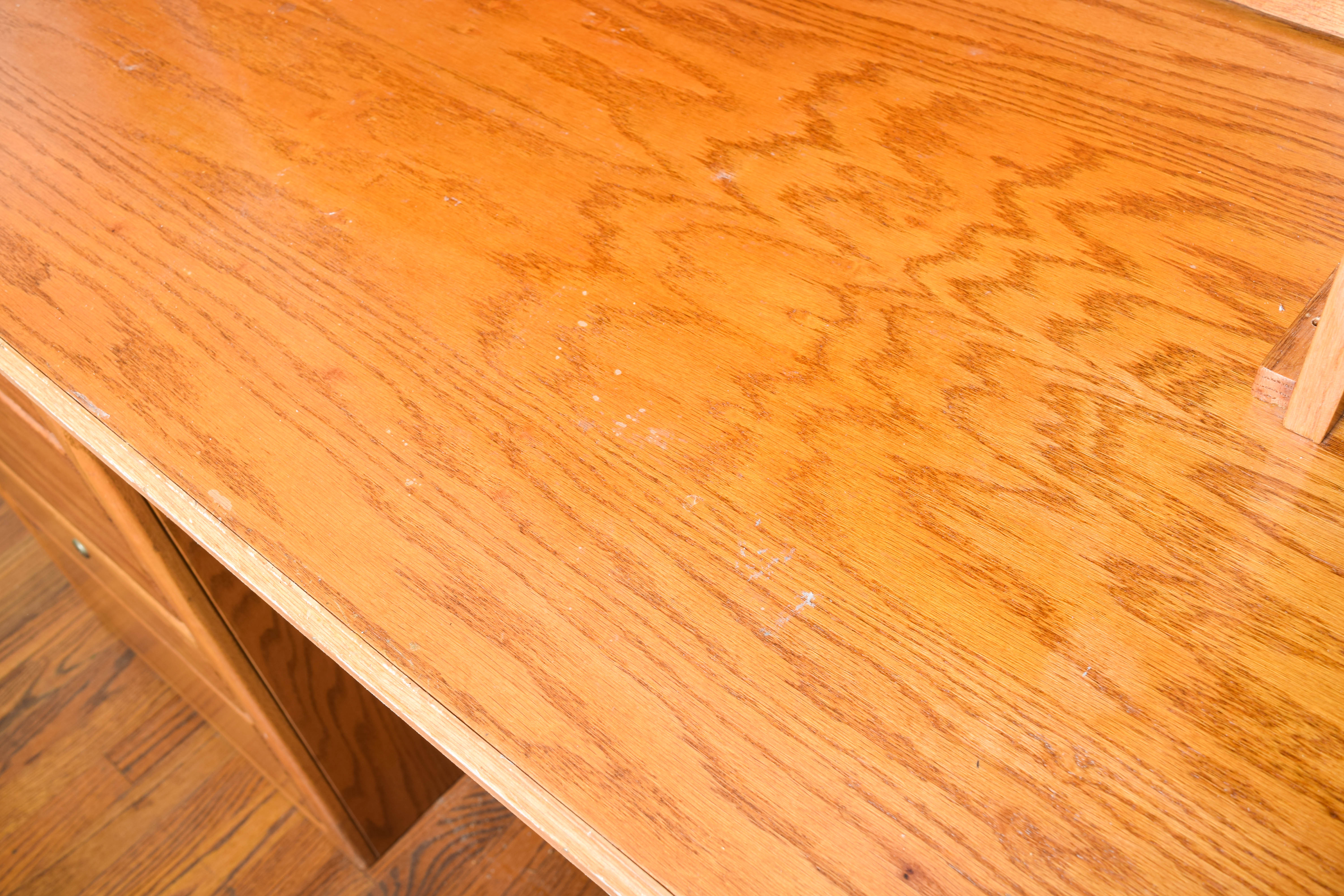 Oak Veneer Desk with Hutch and File Cabinet