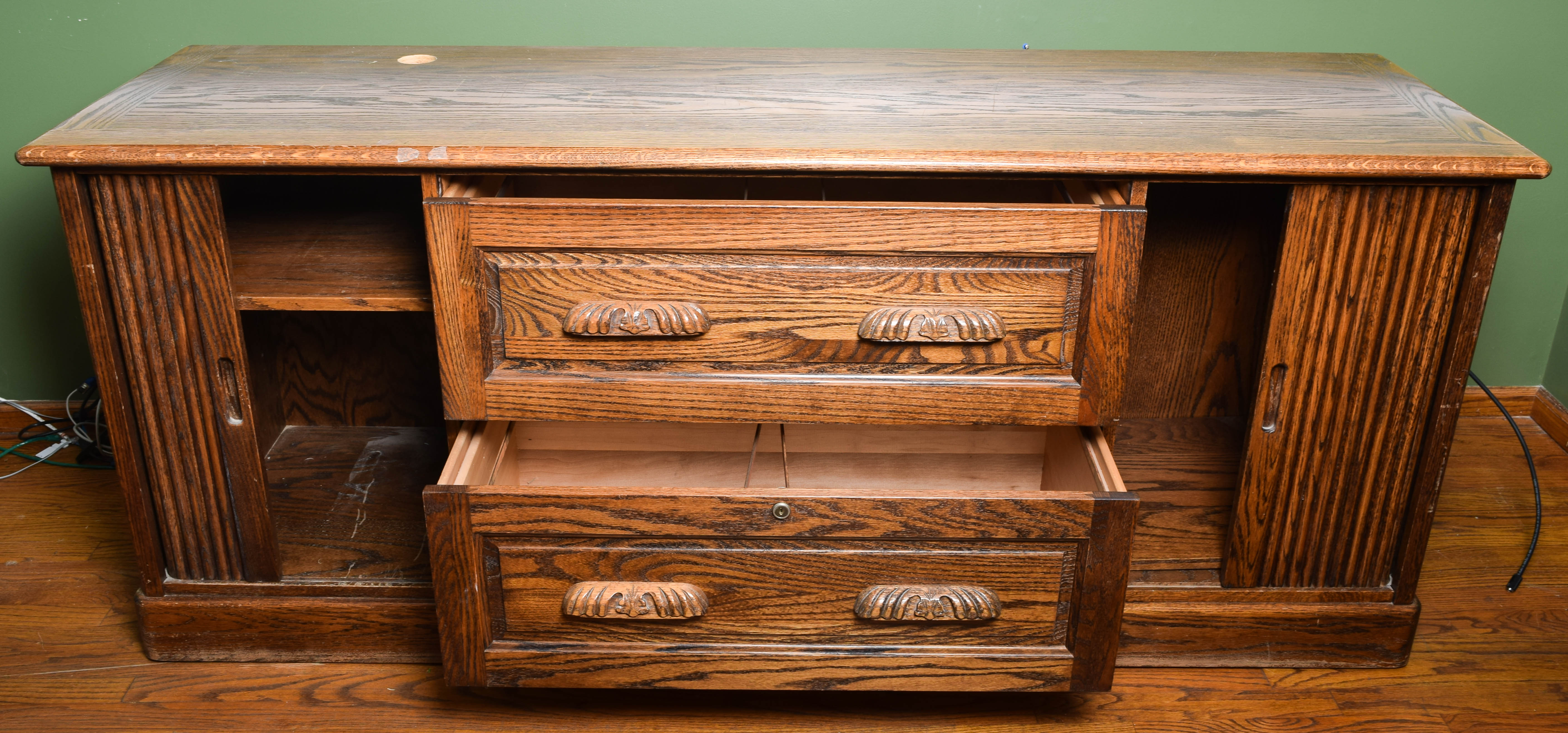 Vintage Oak Television Console or Filing Cabinet
