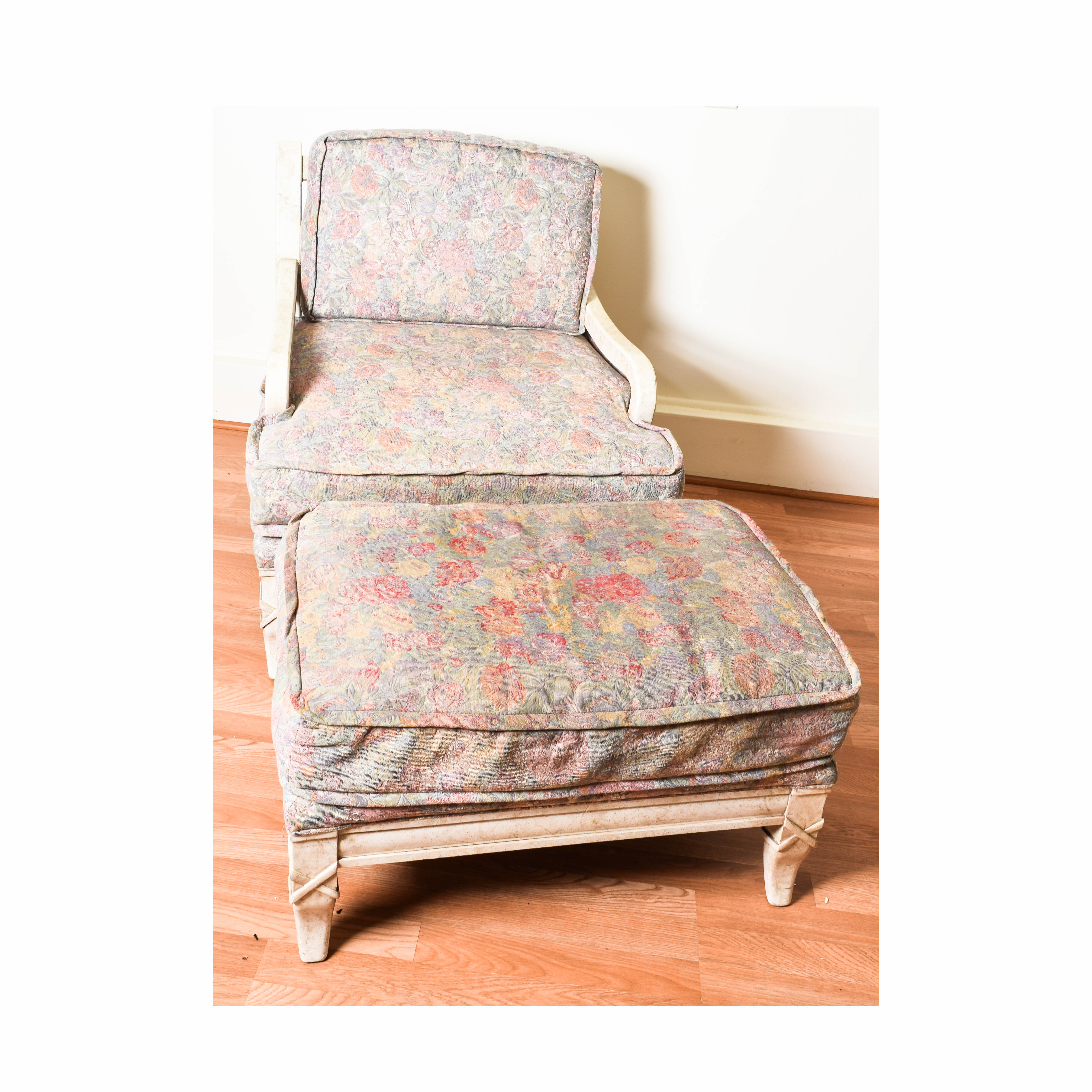 Vintage French Provincial Armchair and Ottoman