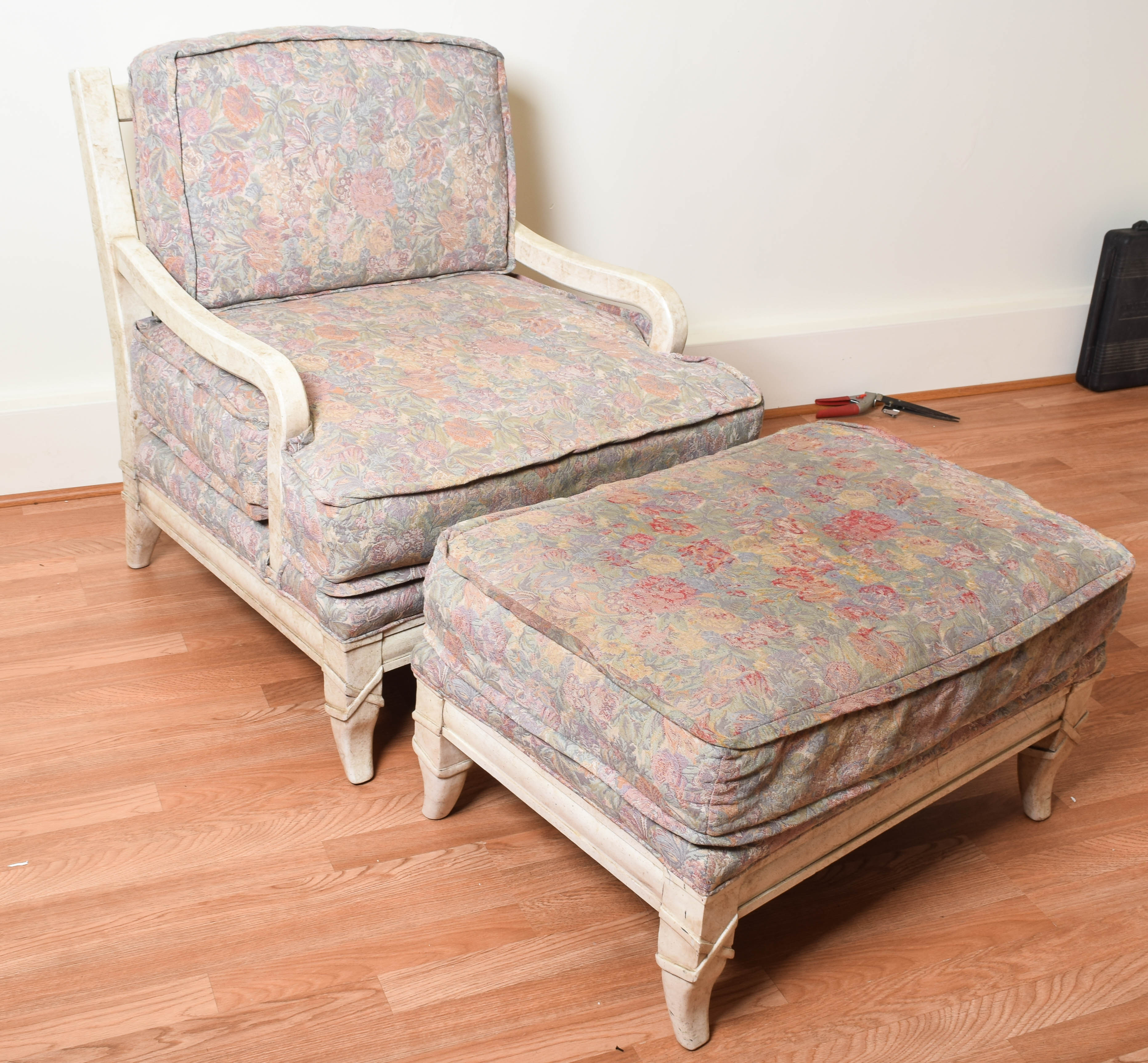 Vintage French Provincial Armchair and Ottoman
