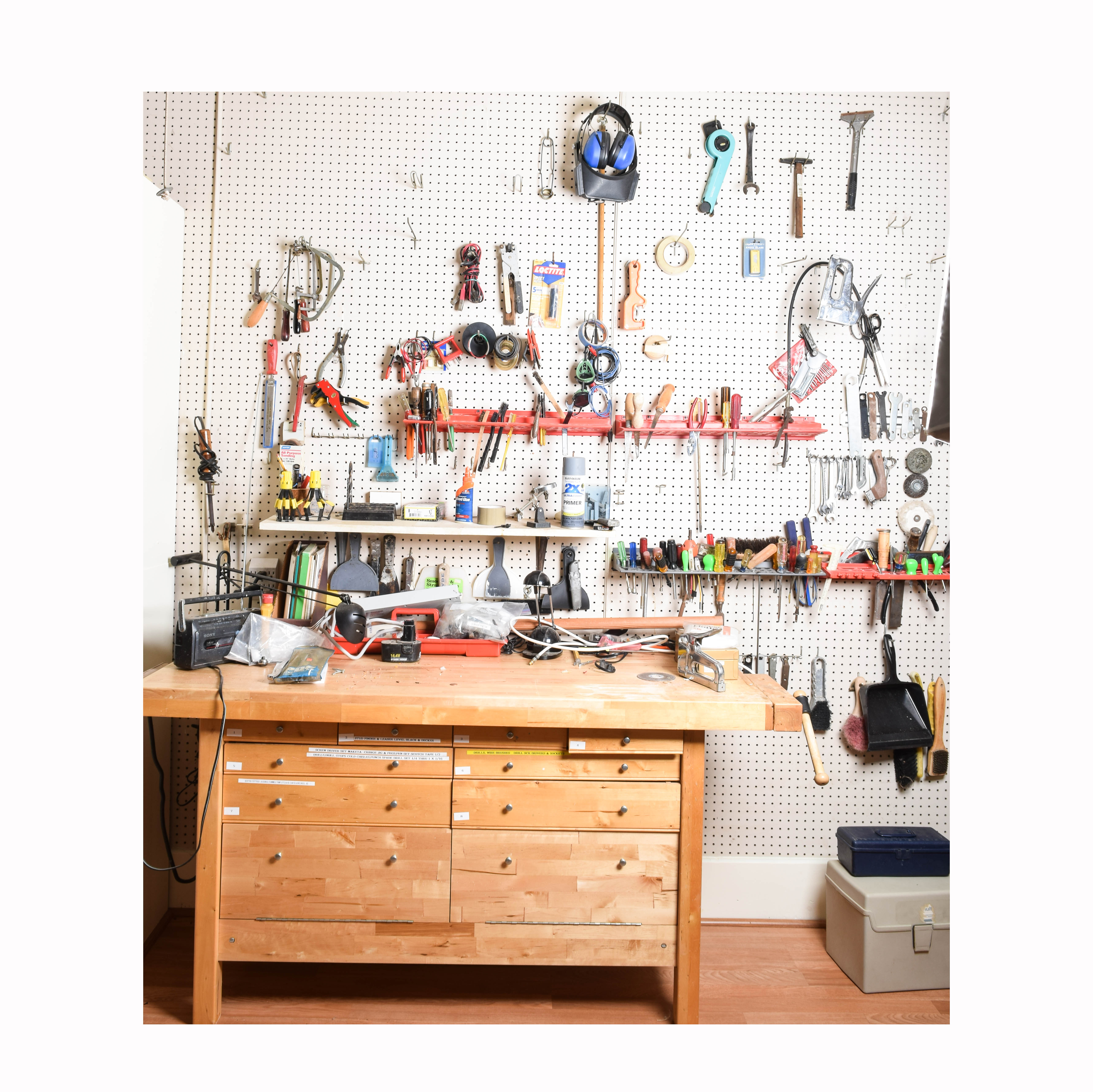 Work Bench and Wall of Assorted Tools