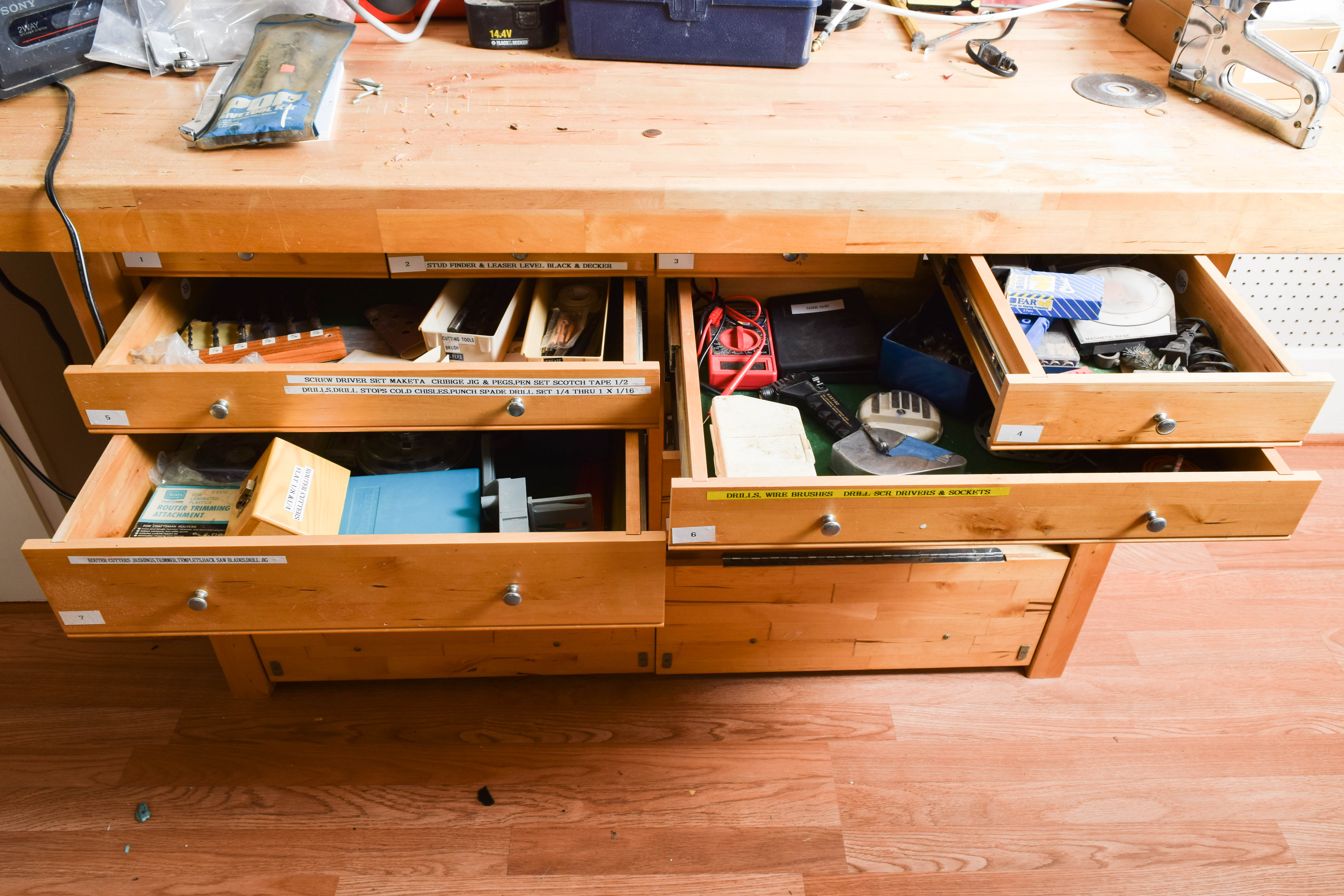 Work Bench and Wall of Assorted Tools