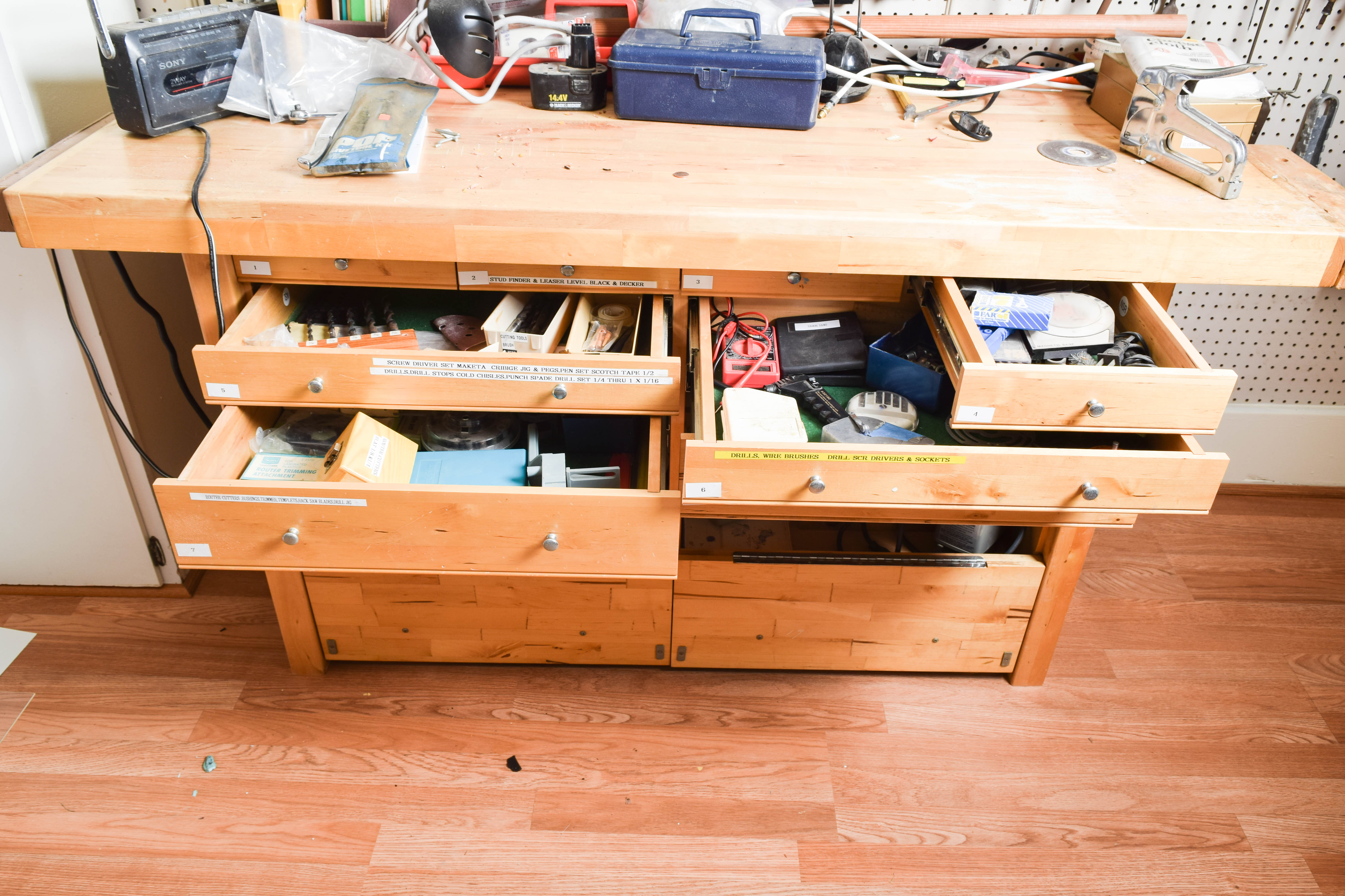Work Bench and Wall of Assorted Tools