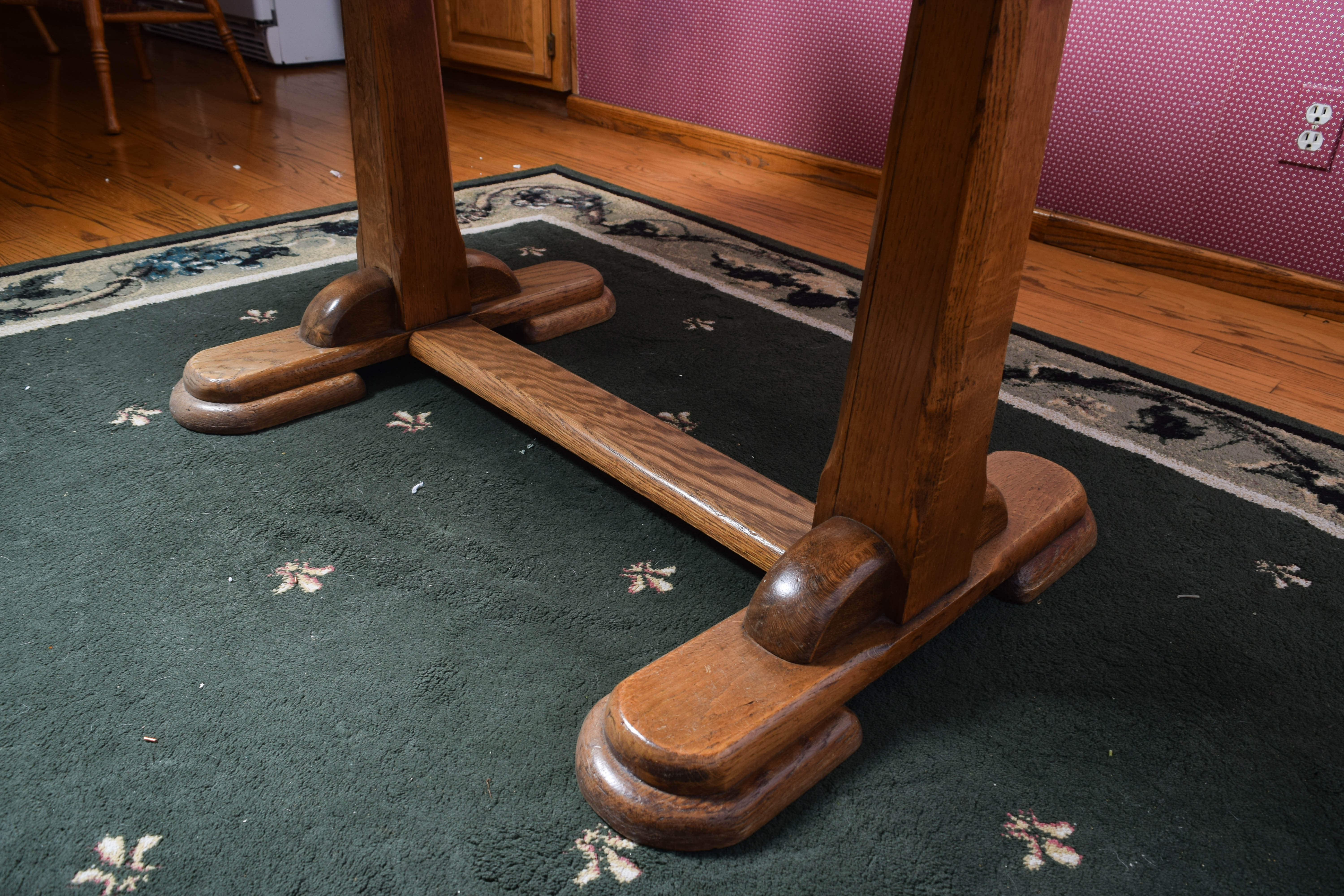 Vintage Oak Trestle Dining Table and Chairs