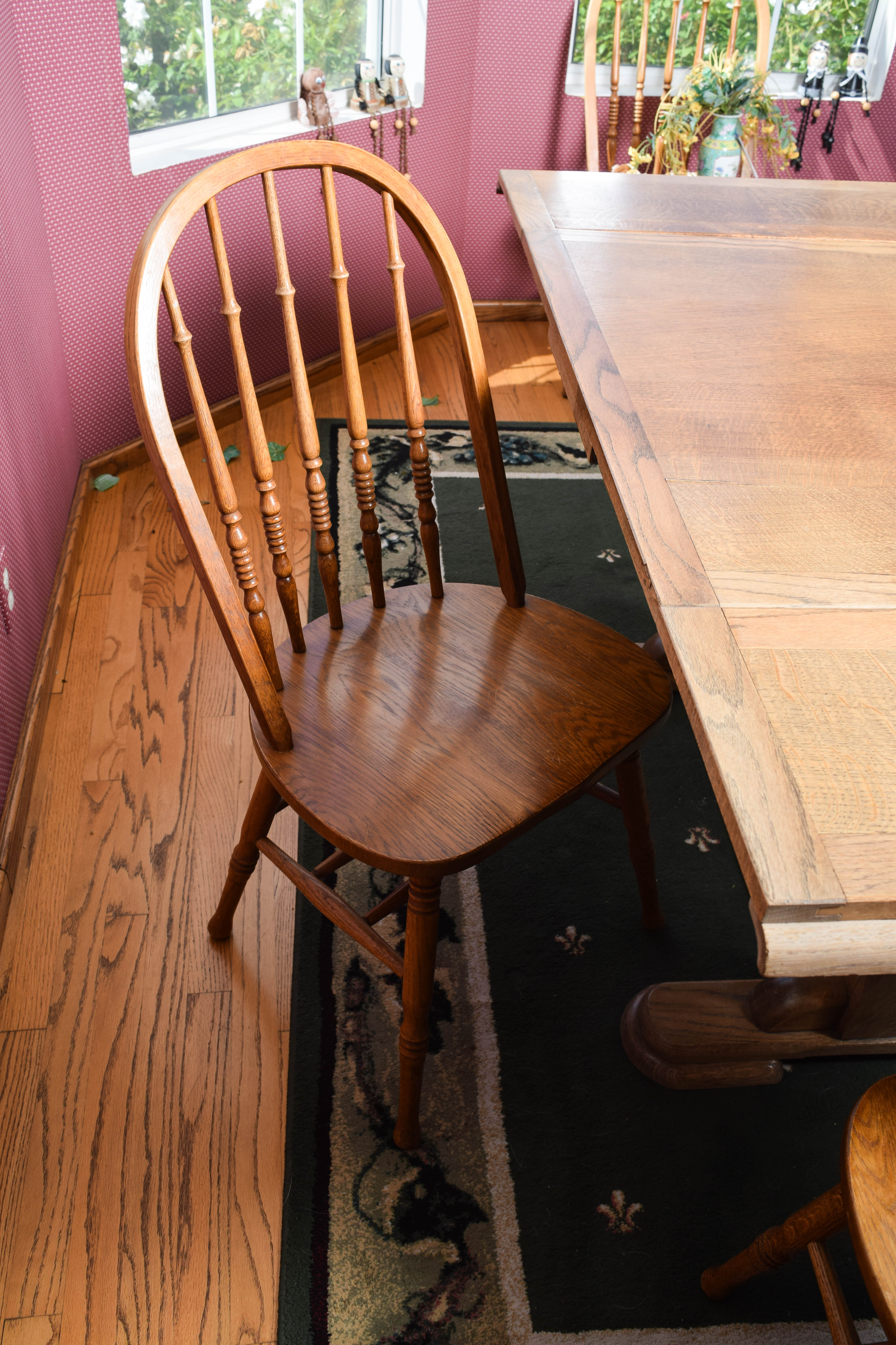 Vintage Oak Trestle Dining Table and Chairs