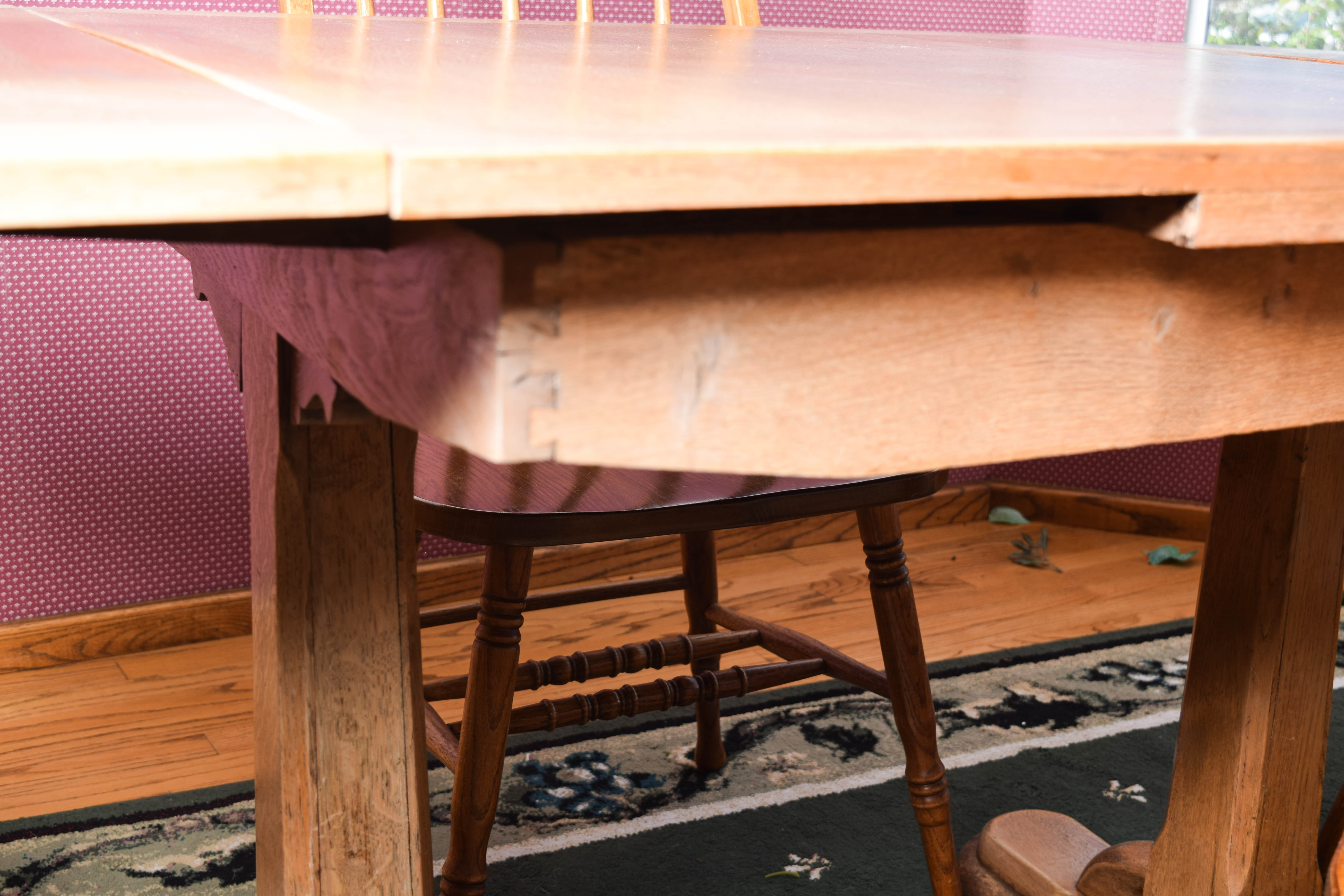 Vintage Oak Trestle Dining Table and Chairs