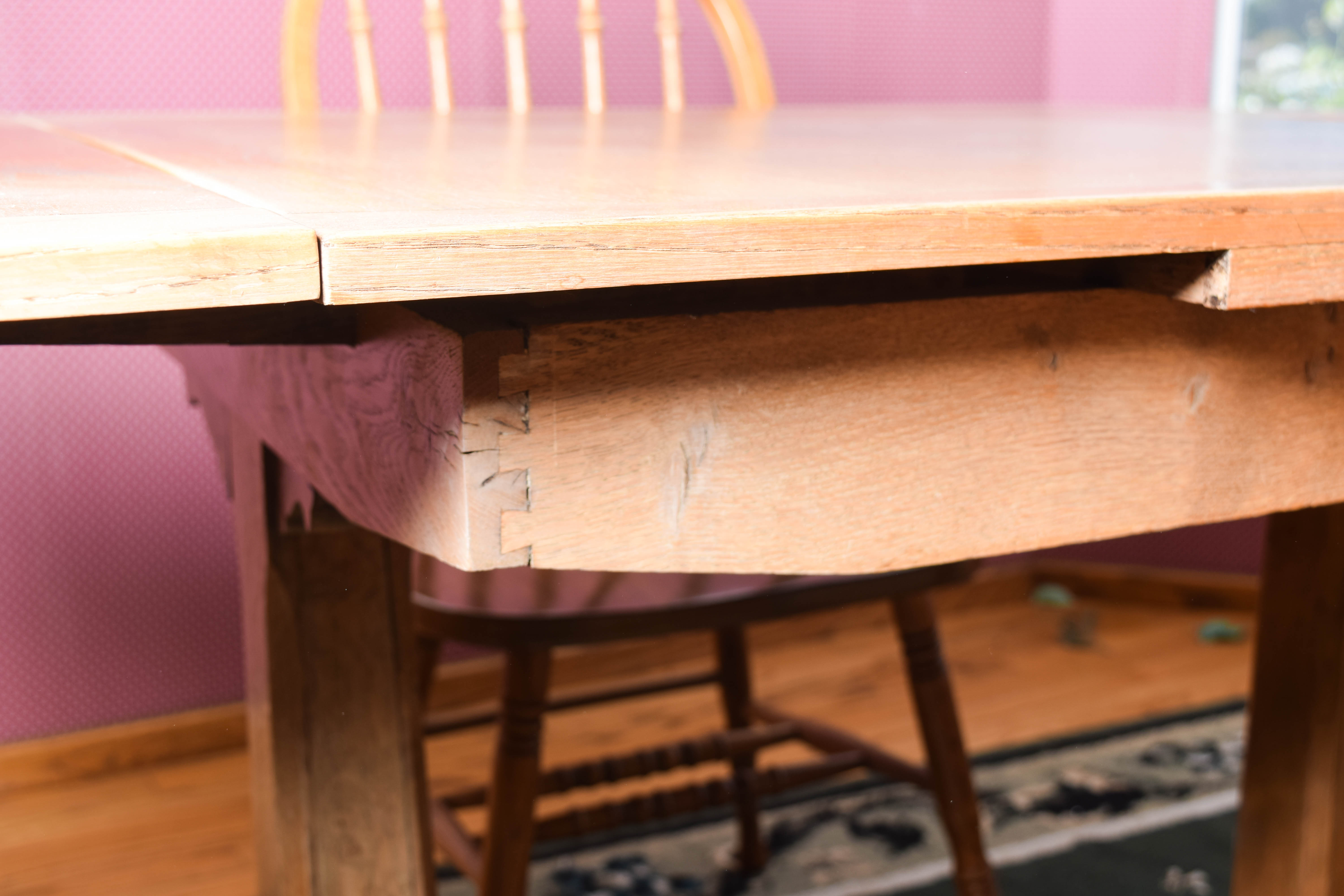 Vintage Oak Trestle Dining Table and Chairs