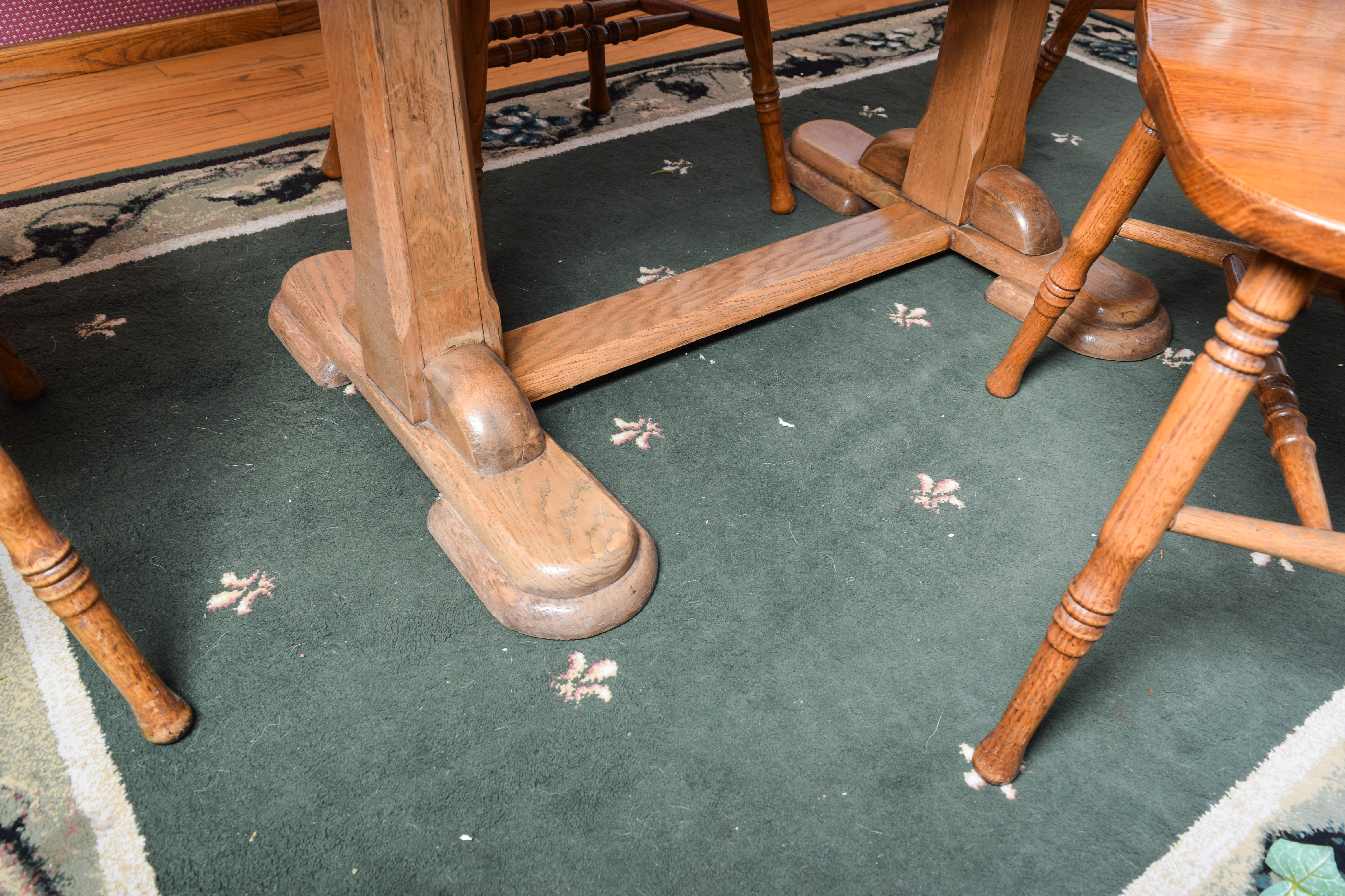 Vintage Oak Trestle Dining Table and Chairs