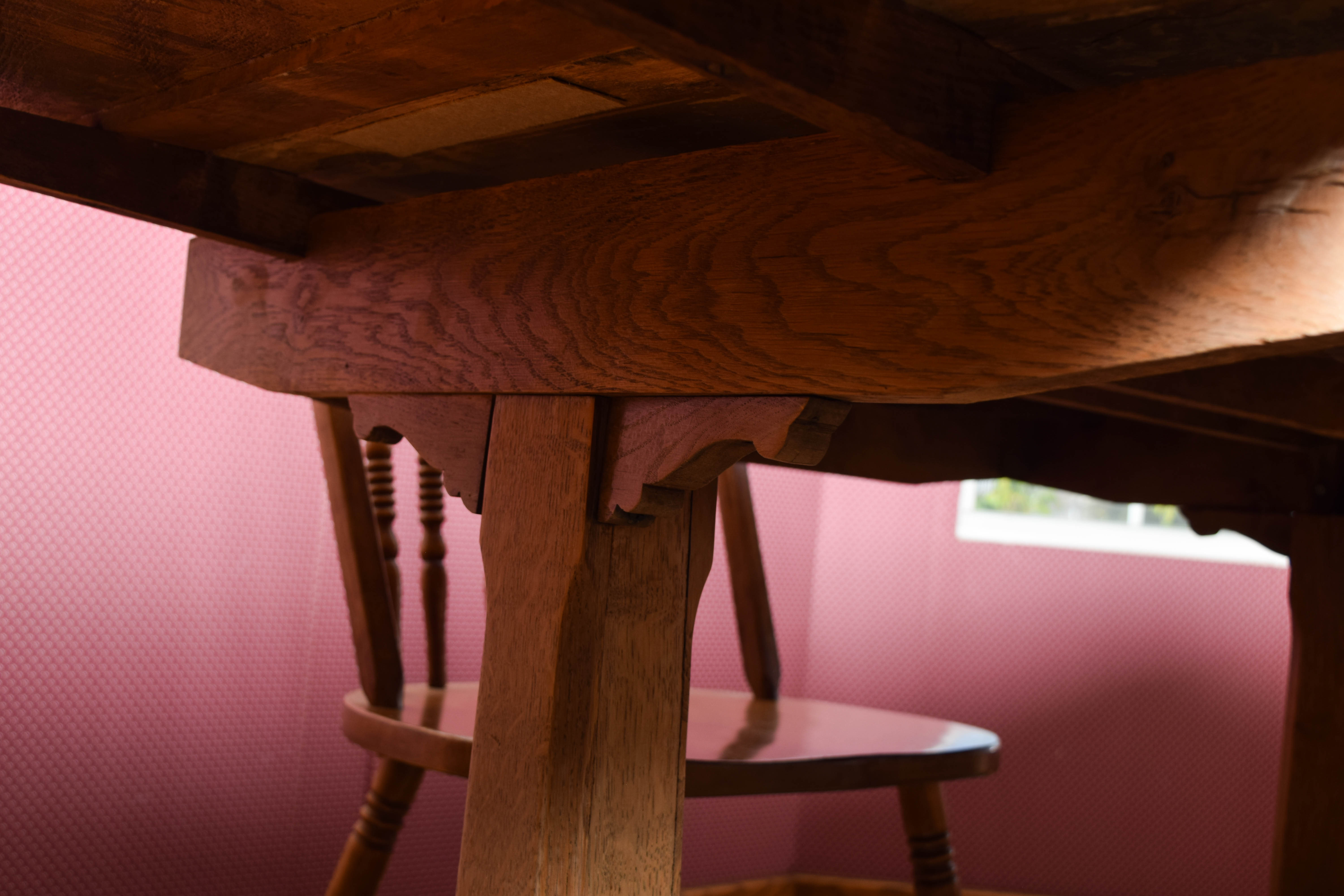 Vintage Oak Trestle Dining Table and Chairs