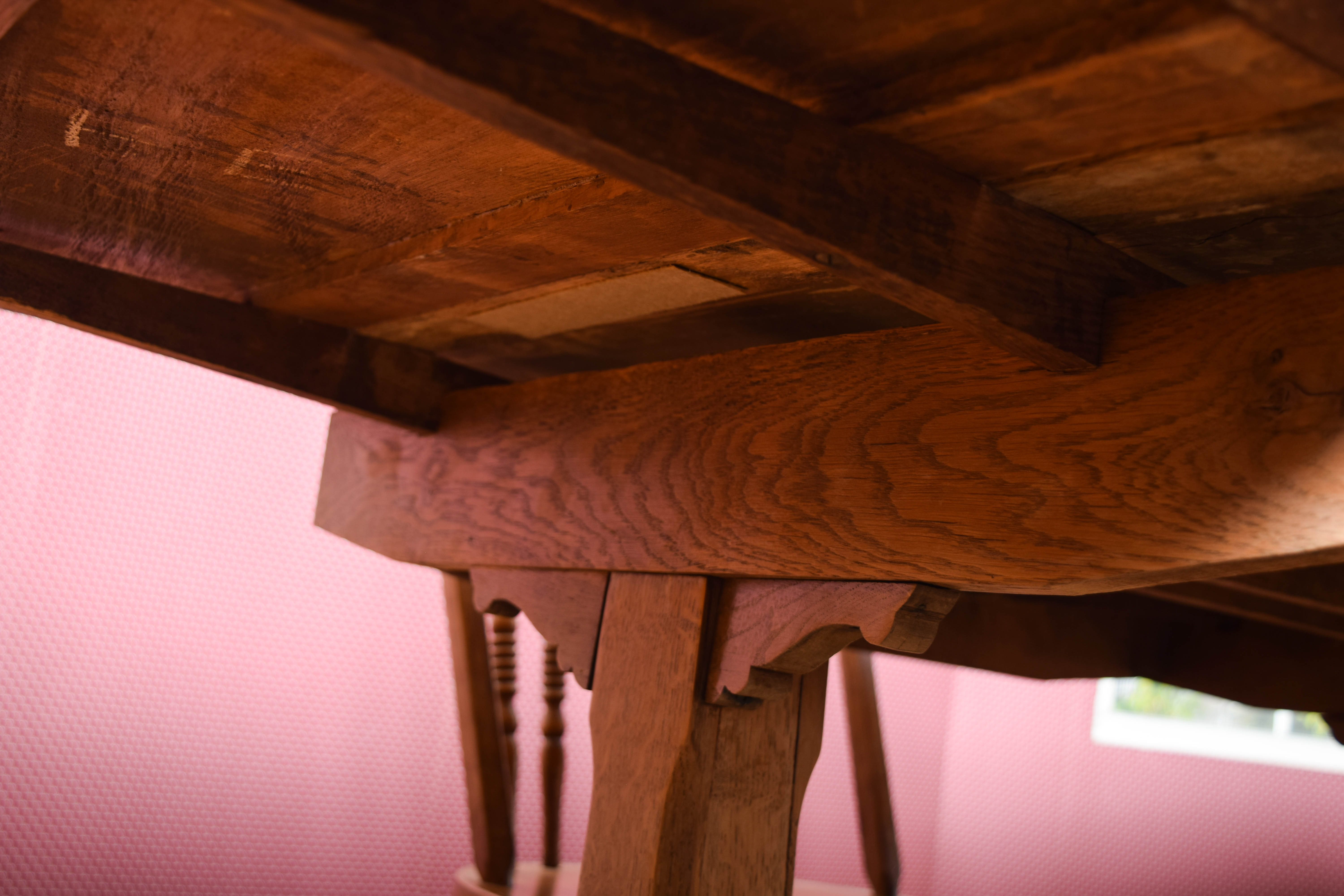 Vintage Oak Trestle Dining Table and Chairs