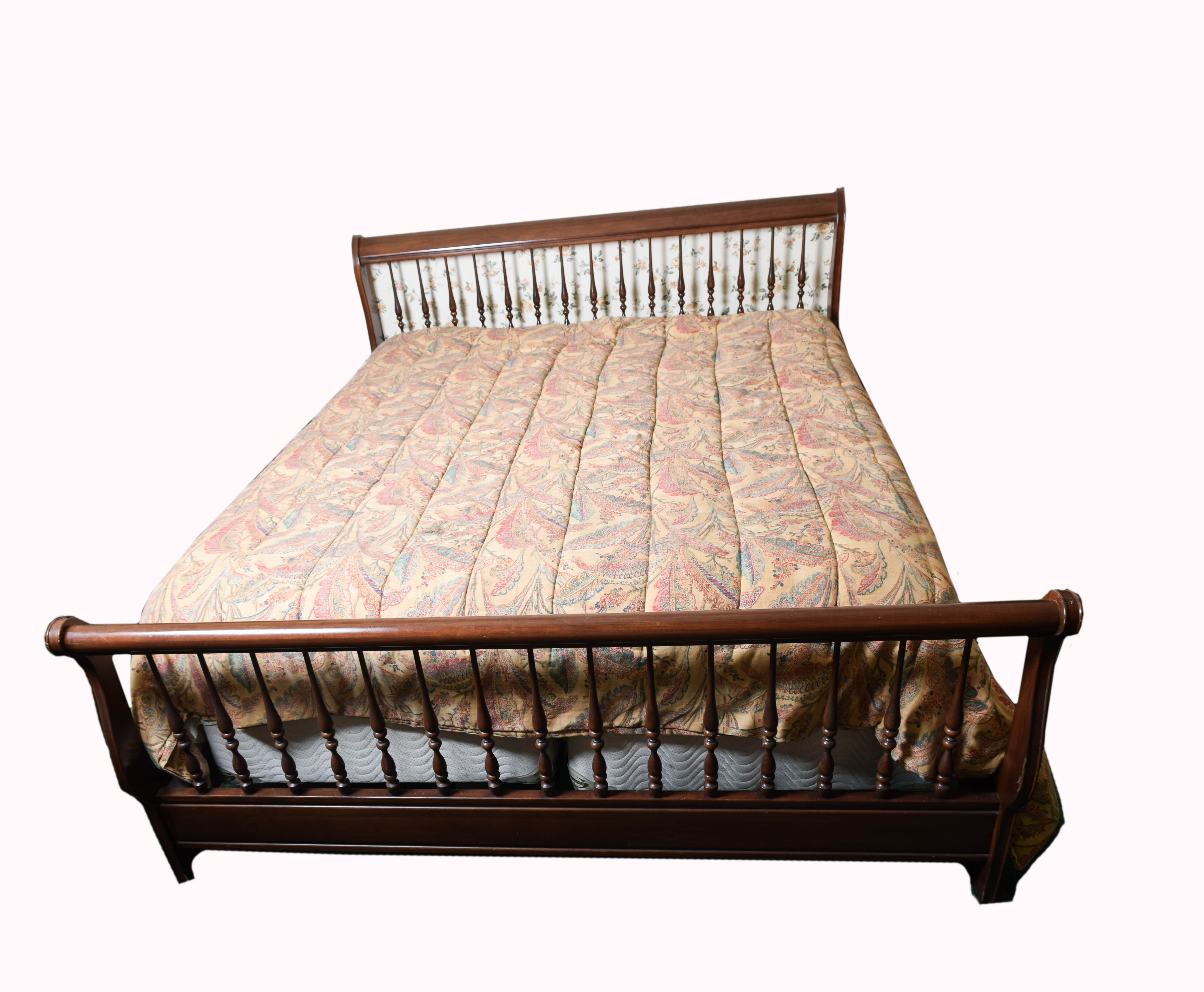 Vintage Queen Sized Spindle Sleigh Bed