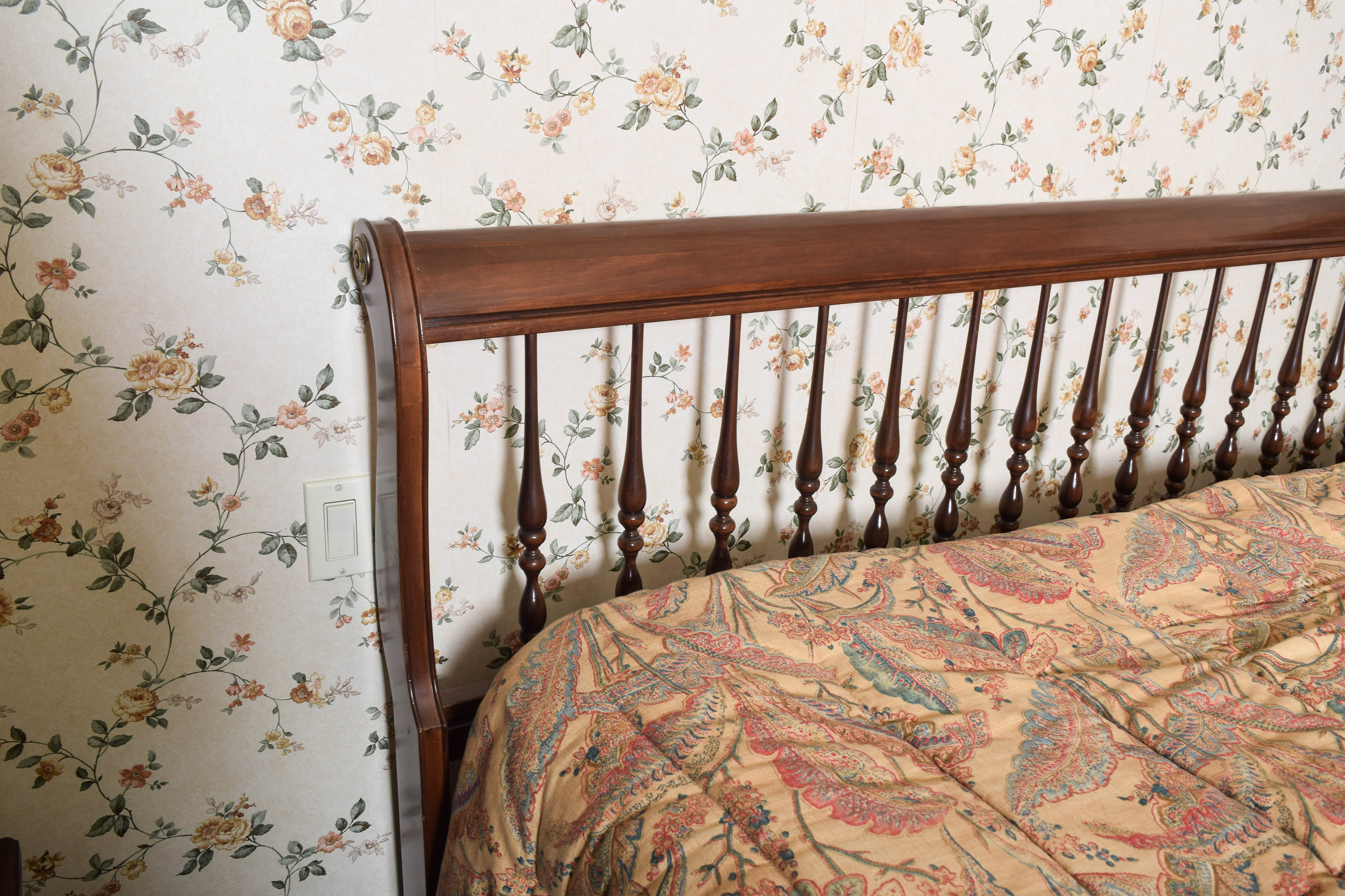 Vintage Queen Sized Spindle Sleigh Bed