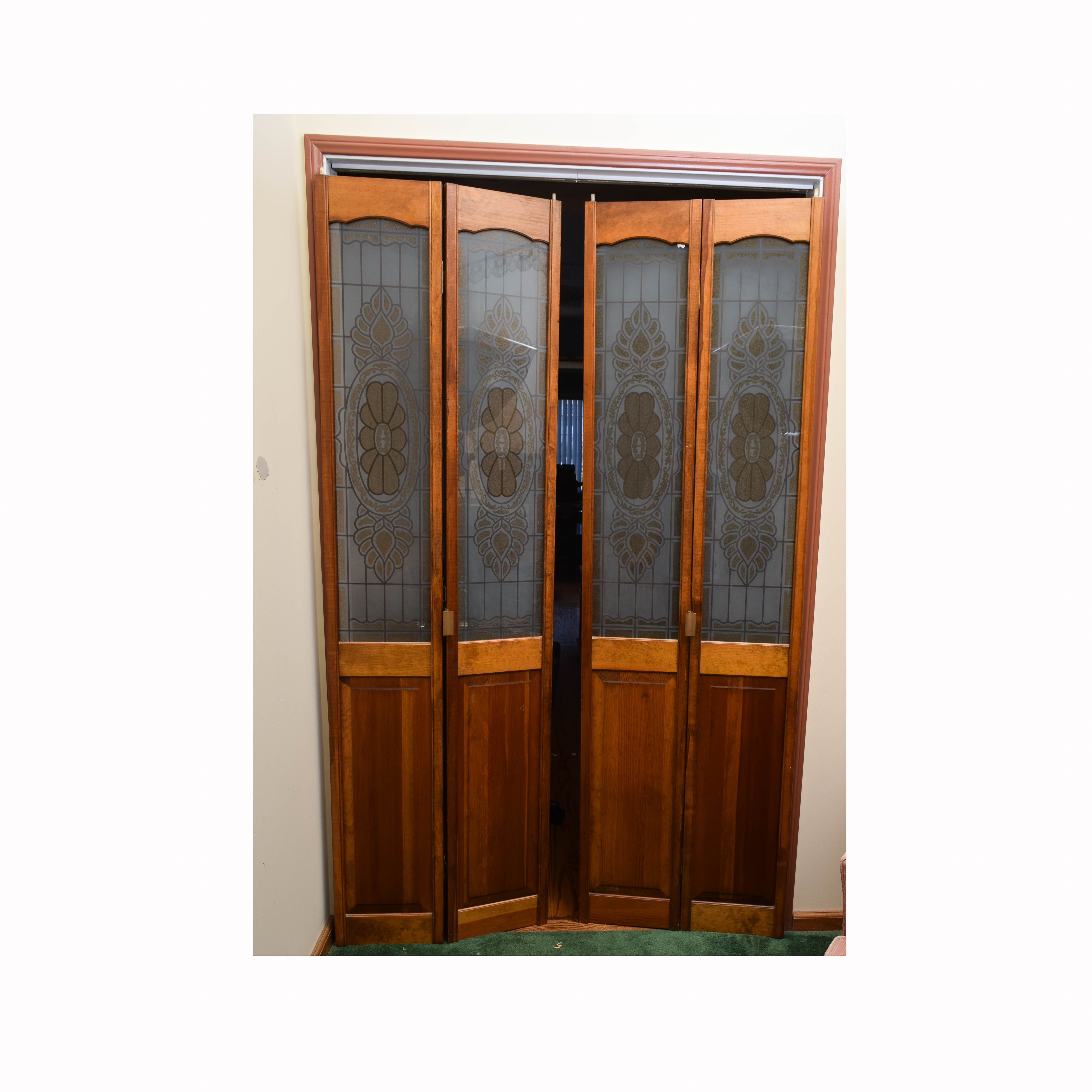 Pair of Wooden Bi-fold Doors with Glass Paneling