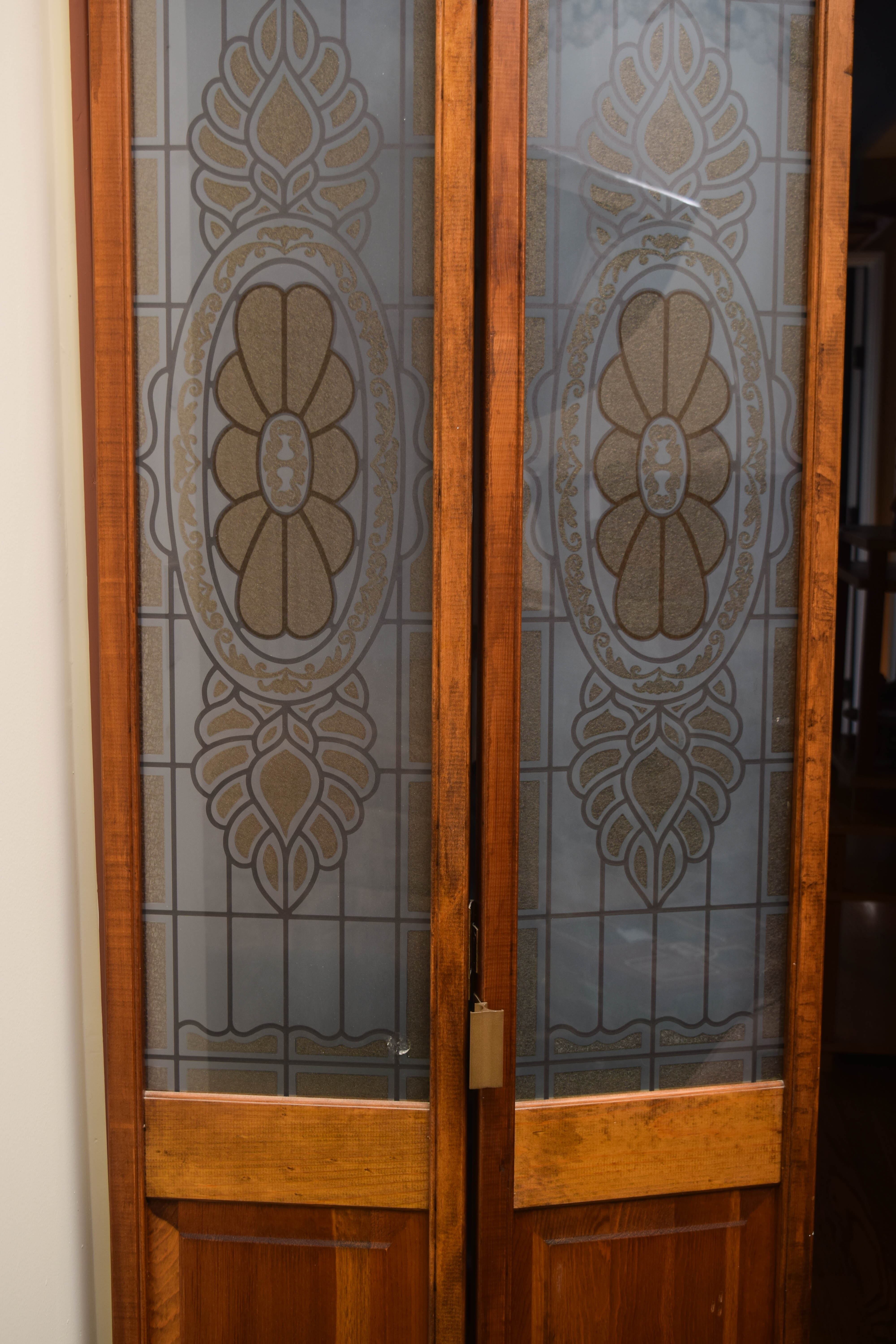 Pair of Wooden Bi-fold Doors with Glass Paneling