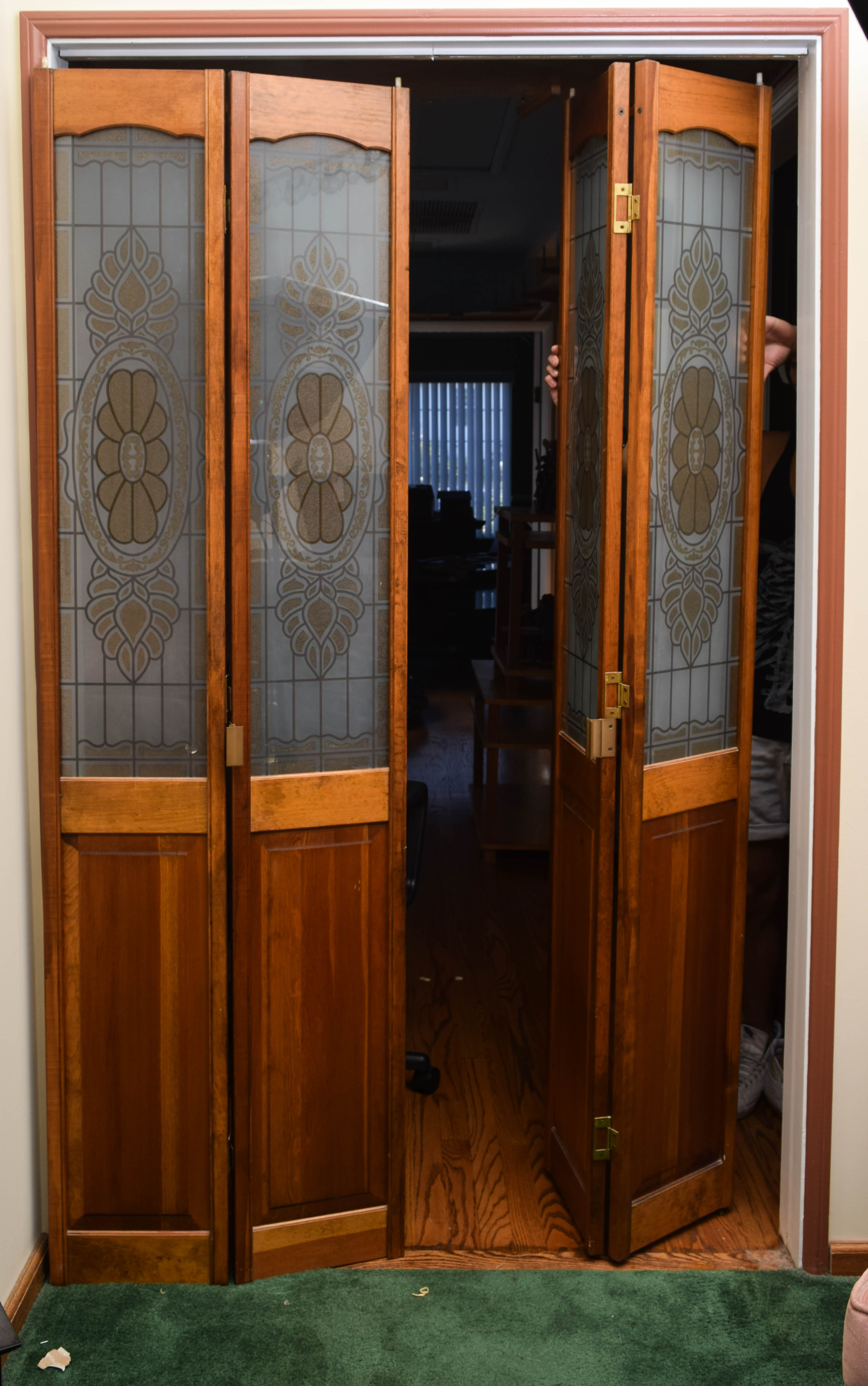 Pair of Wooden Bi-fold Doors with Glass Paneling