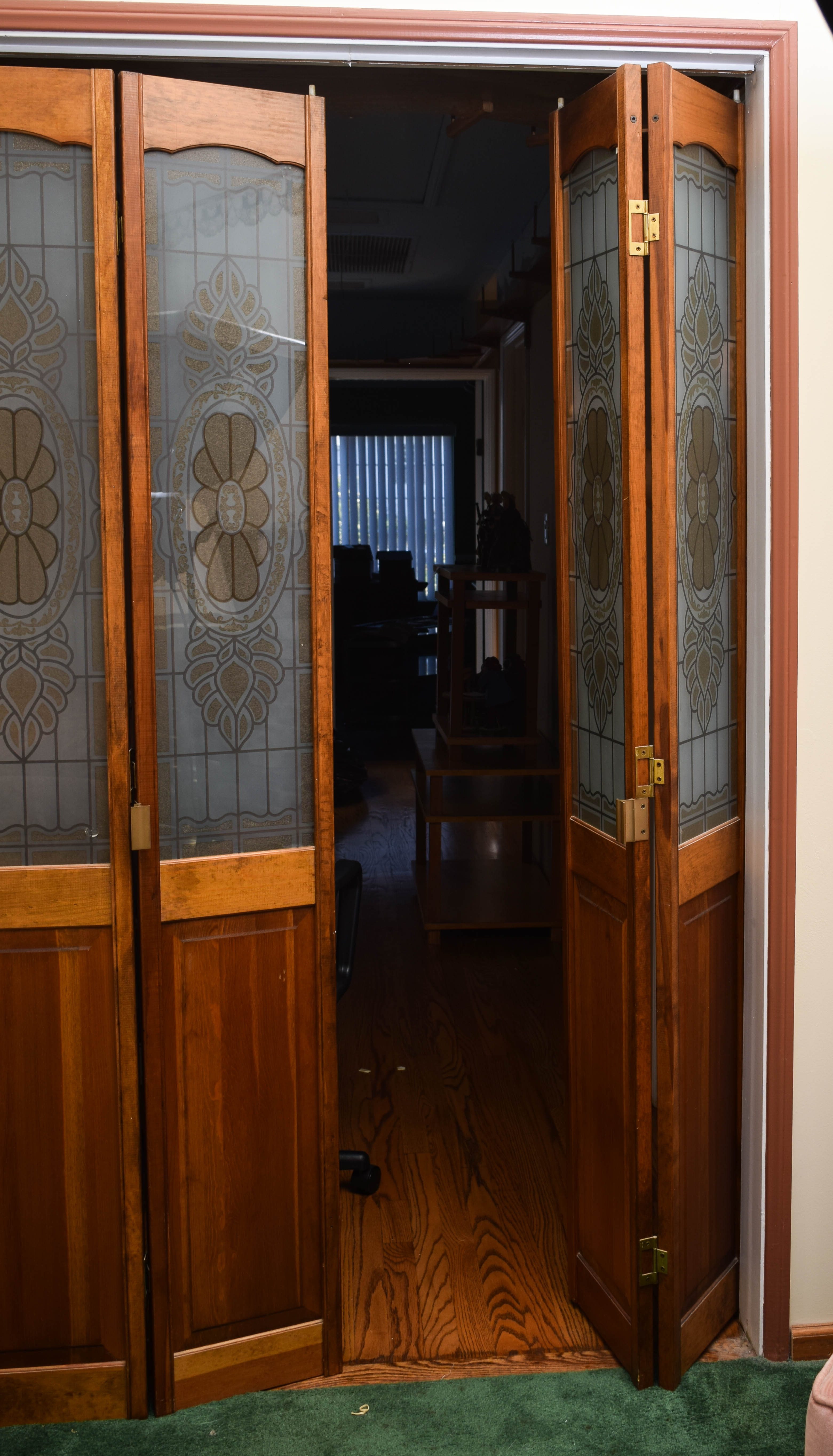 Pair of Wooden Bi-fold Doors with Glass Paneling