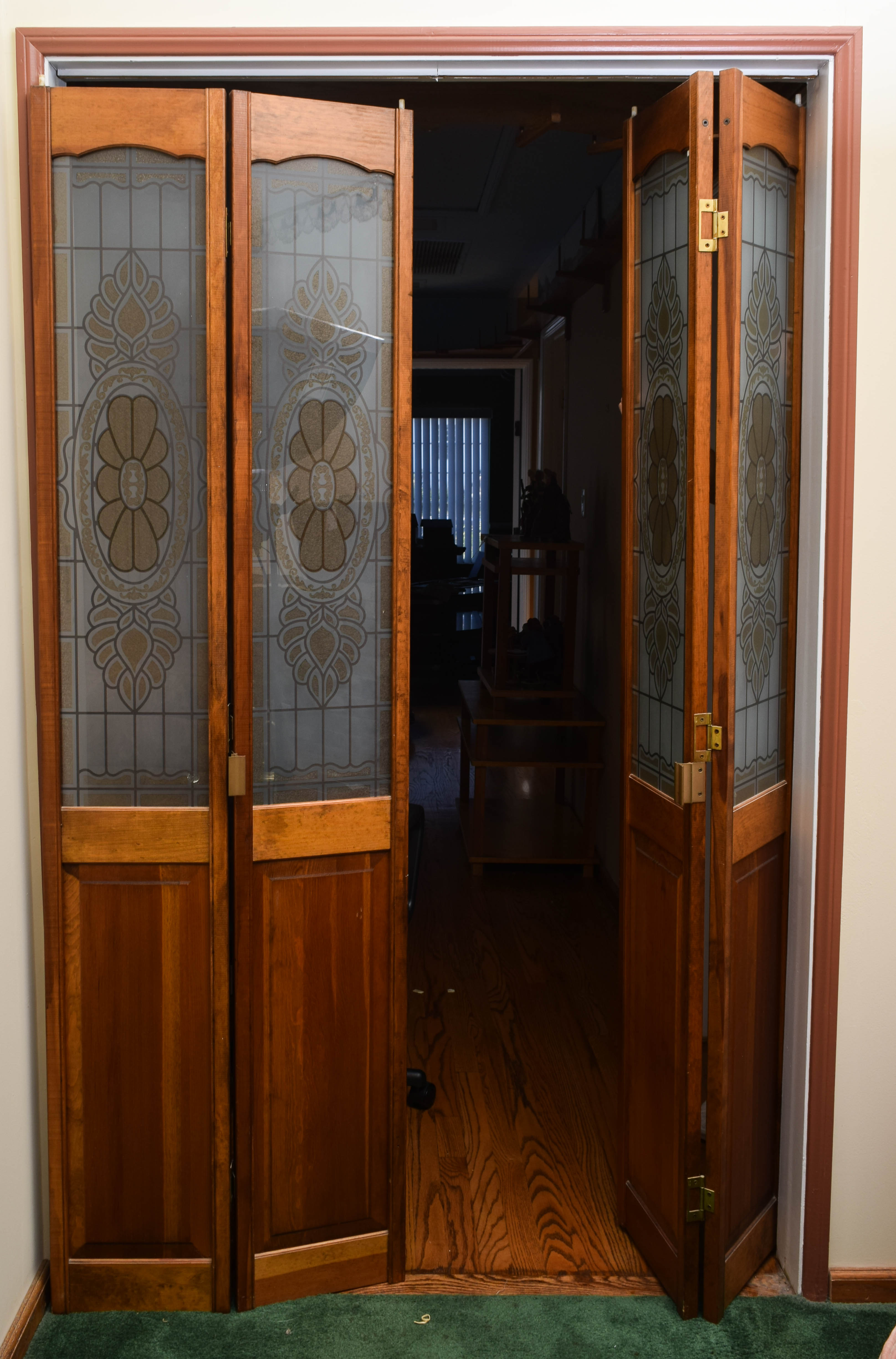 Pair of Wooden Bi-fold Doors with Glass Paneling