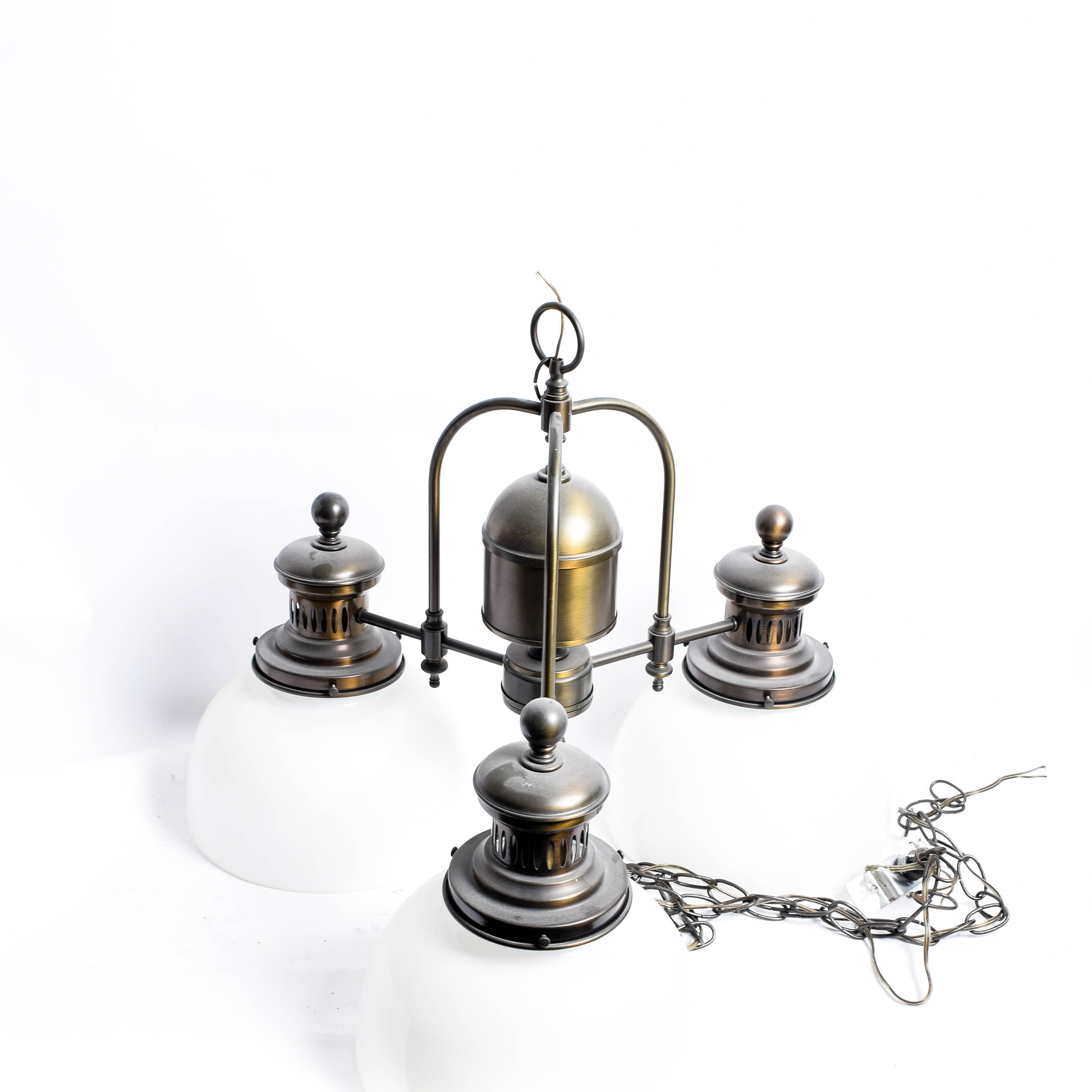 Vintage Brass Ceiling Light with Glass Shades