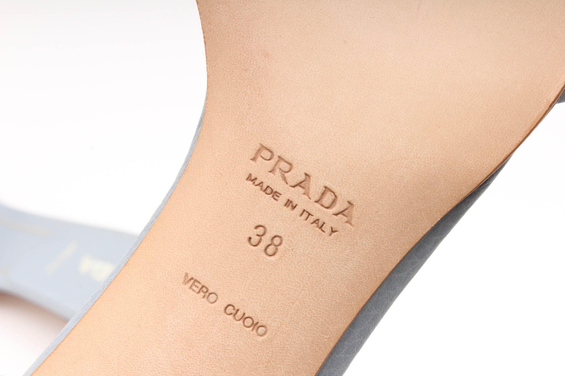 Prada Powder Blue Leather Logo Slides