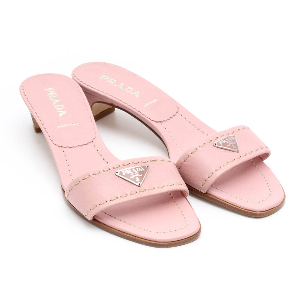 Prada Blush Leather Logo Slides