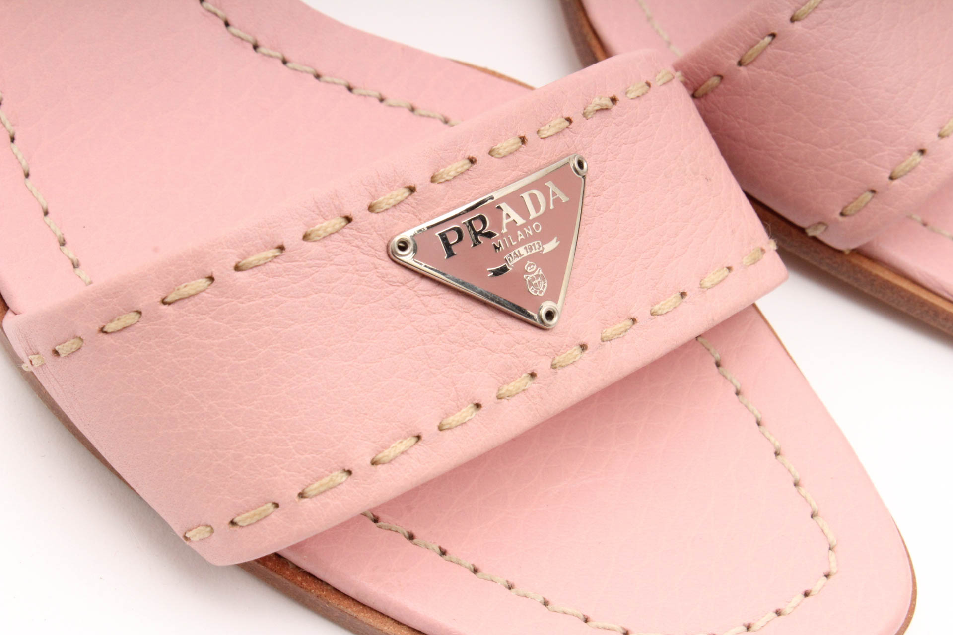 Prada Blush Leather Logo Slides