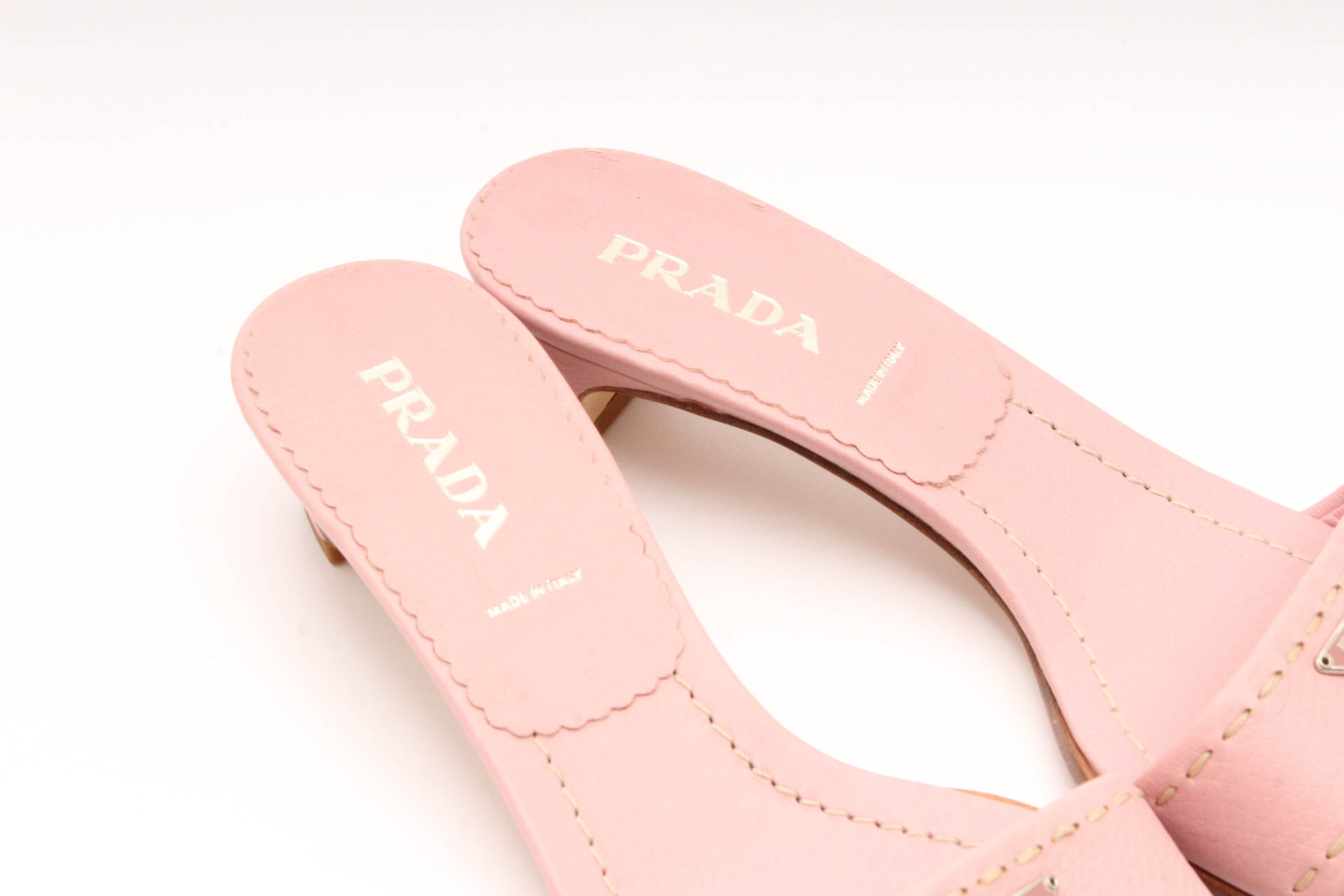 Prada Blush Leather Logo Slides