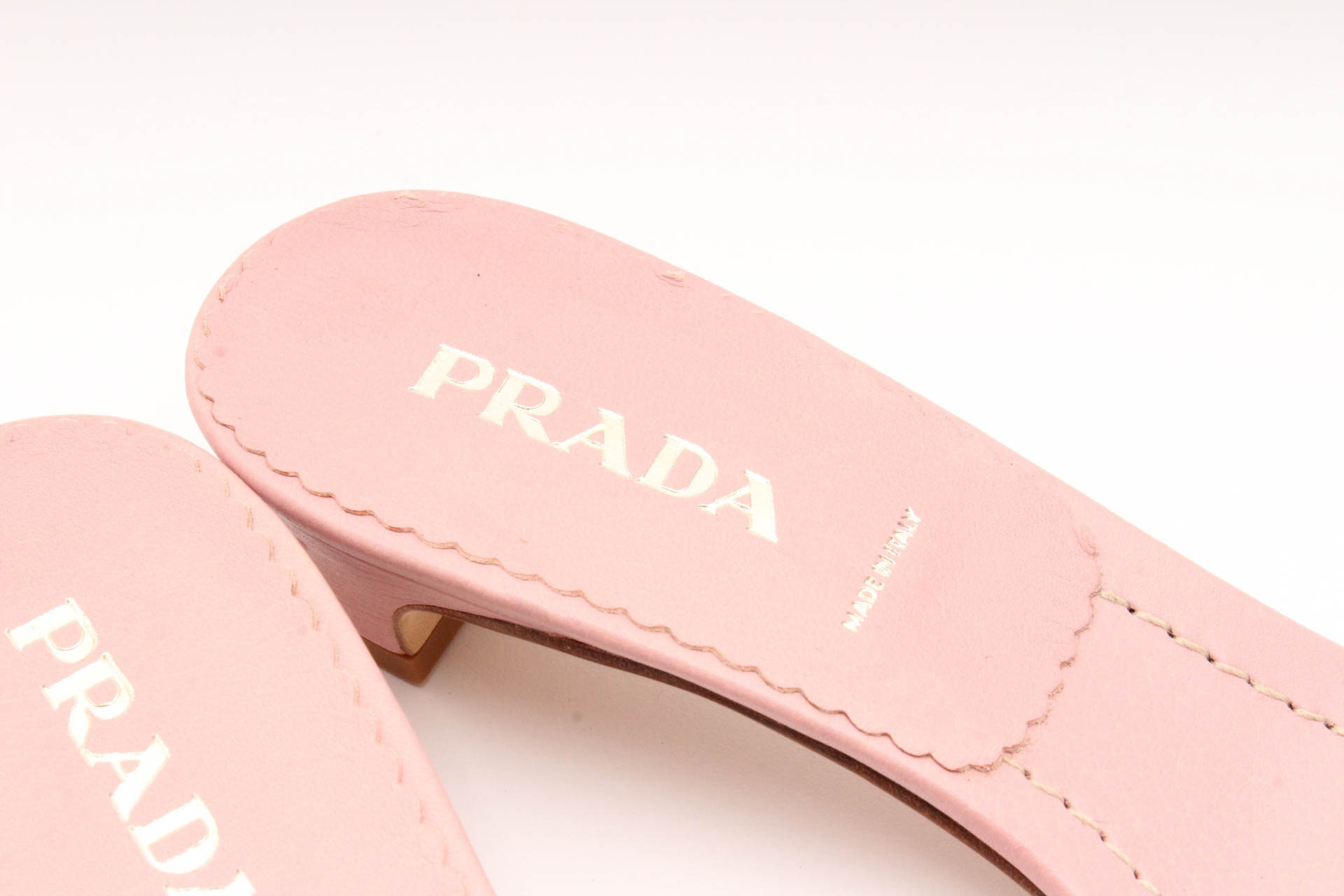 Prada Blush Leather Logo Slides