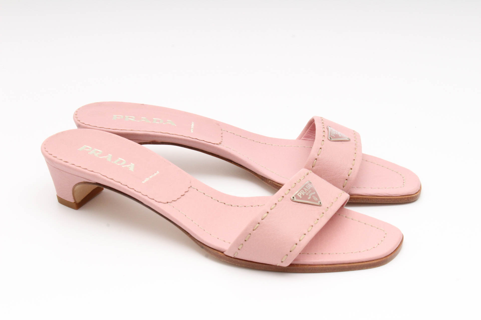 Prada Blush Leather Logo Slides