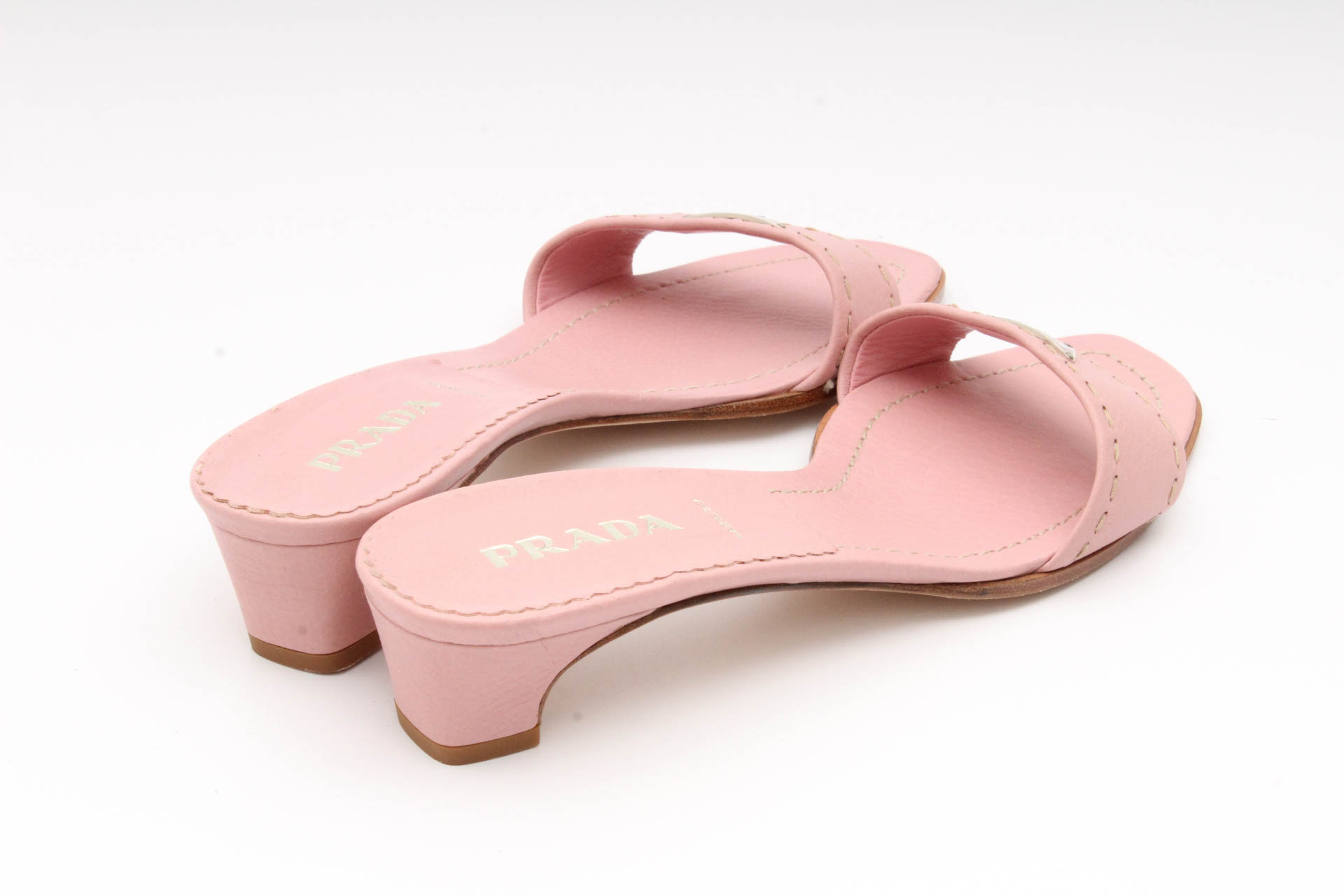 Prada Blush Leather Logo Slides