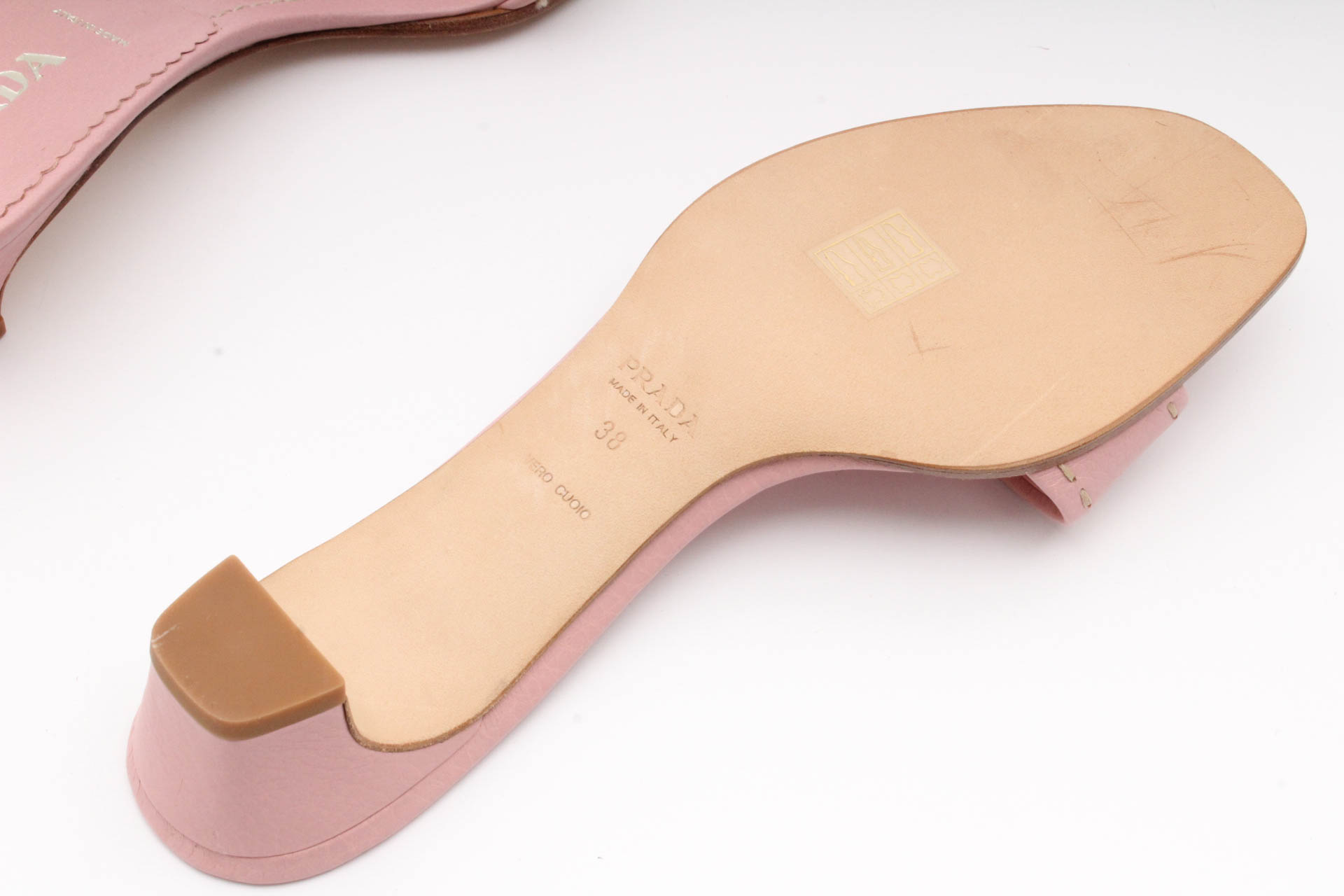 Prada Blush Leather Logo Slides