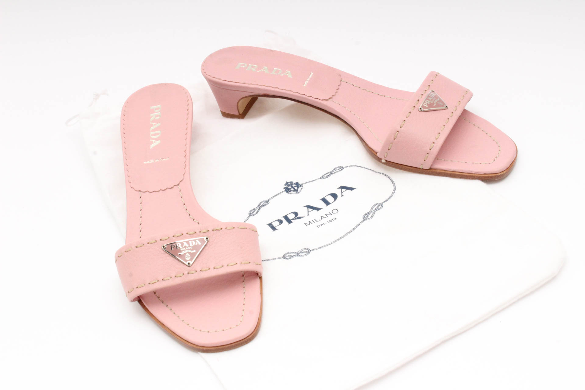 Prada Blush Leather Logo Slides