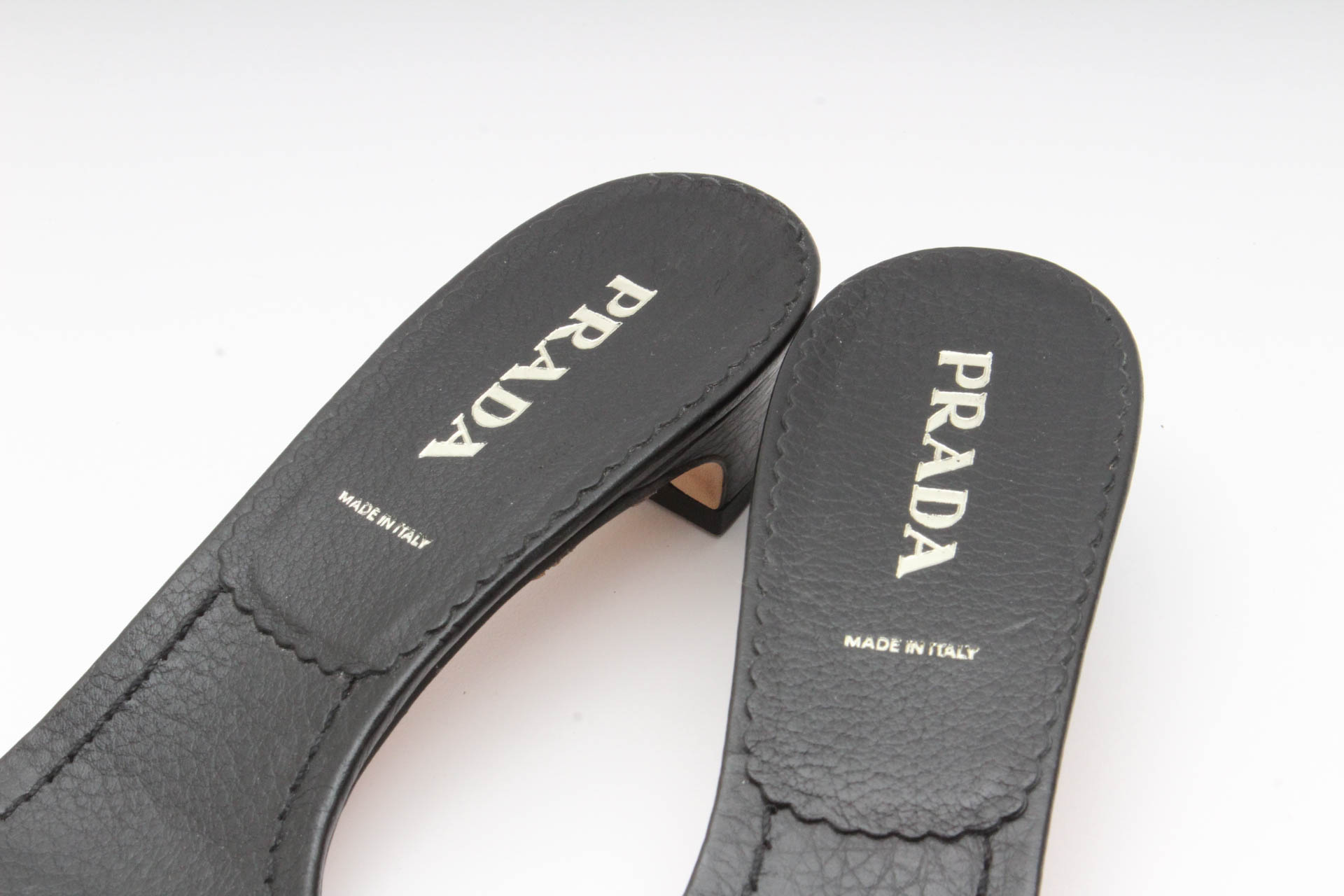 Prada Black Leather Logo Slides