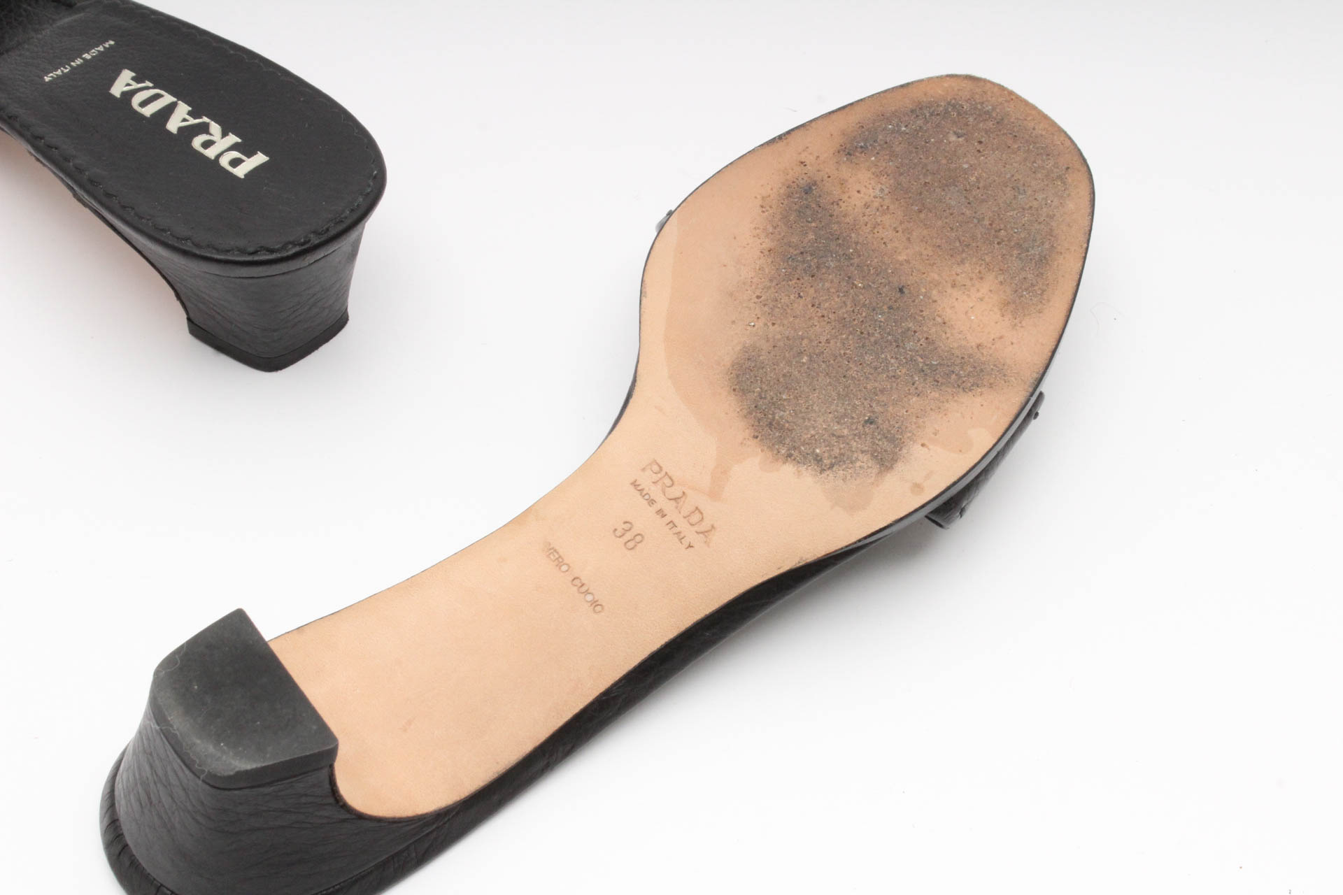 Prada Black Leather Logo Slides