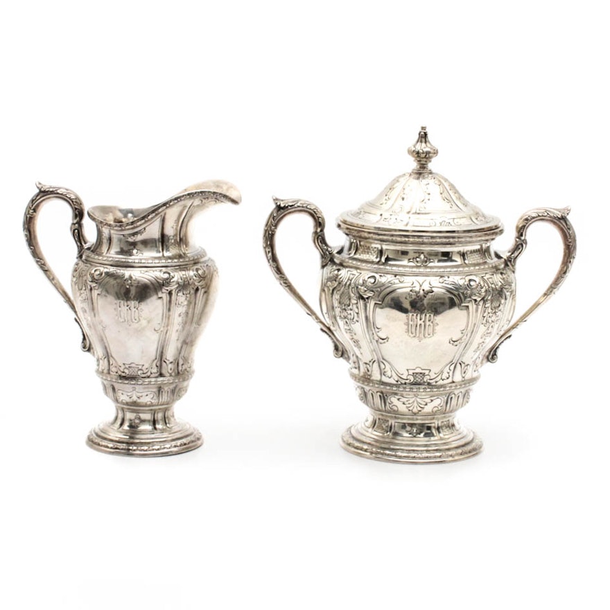 Dominick and Haff Chased Sterling Silver Cream and Sugar