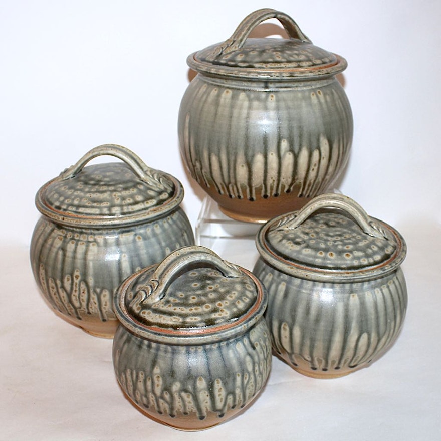 Four-Piece Hand Thrown Stoneware Canister Set
