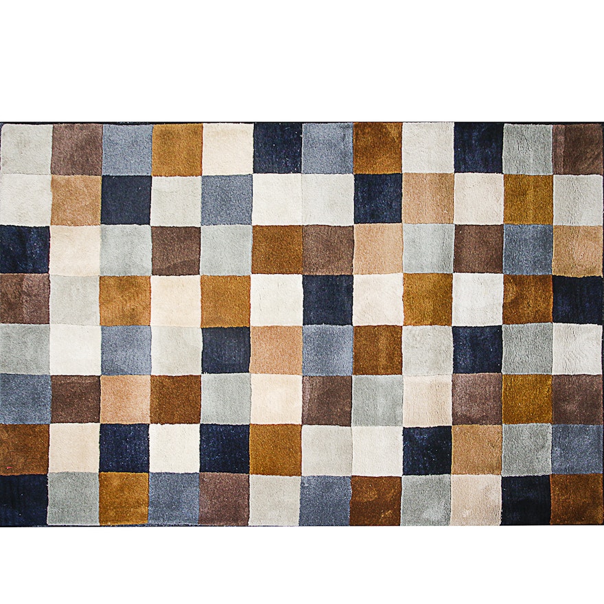 Machine Made Contemporary Color Block Wool Area Rug